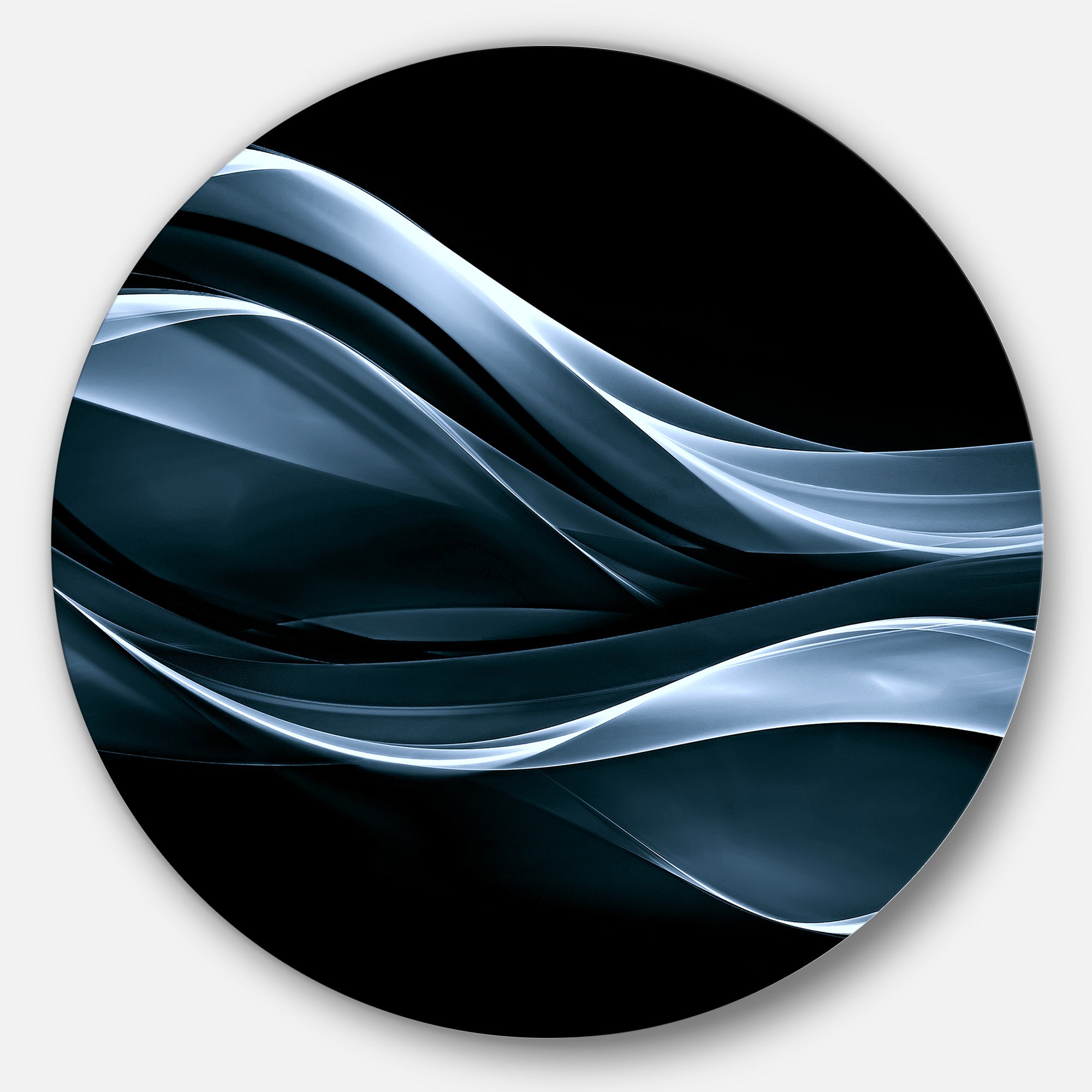 Fractal Lines Blue in Black' Abstract Circle Metal Wall Art