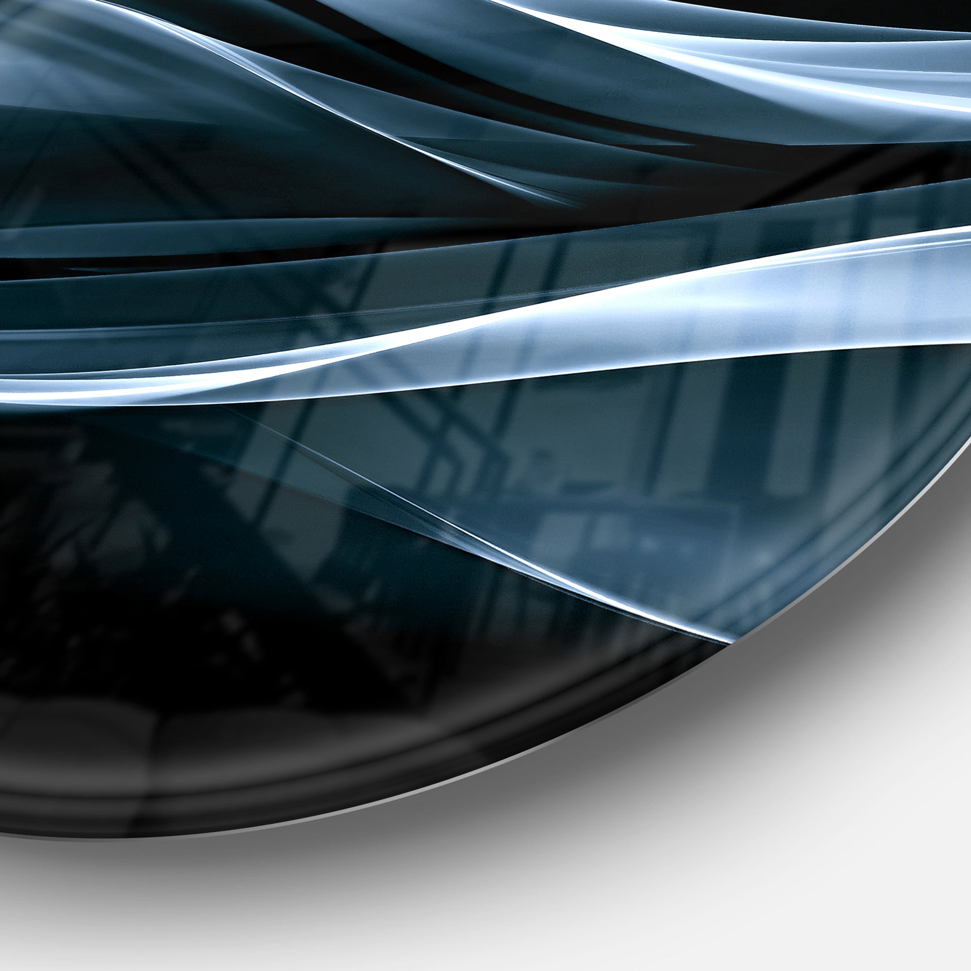 Fractal Lines Blue in Black' Abstract Circle Metal Wall Art