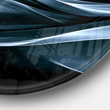 Fractal Lines Blue in Black' Abstract Circle Metal Wall Art