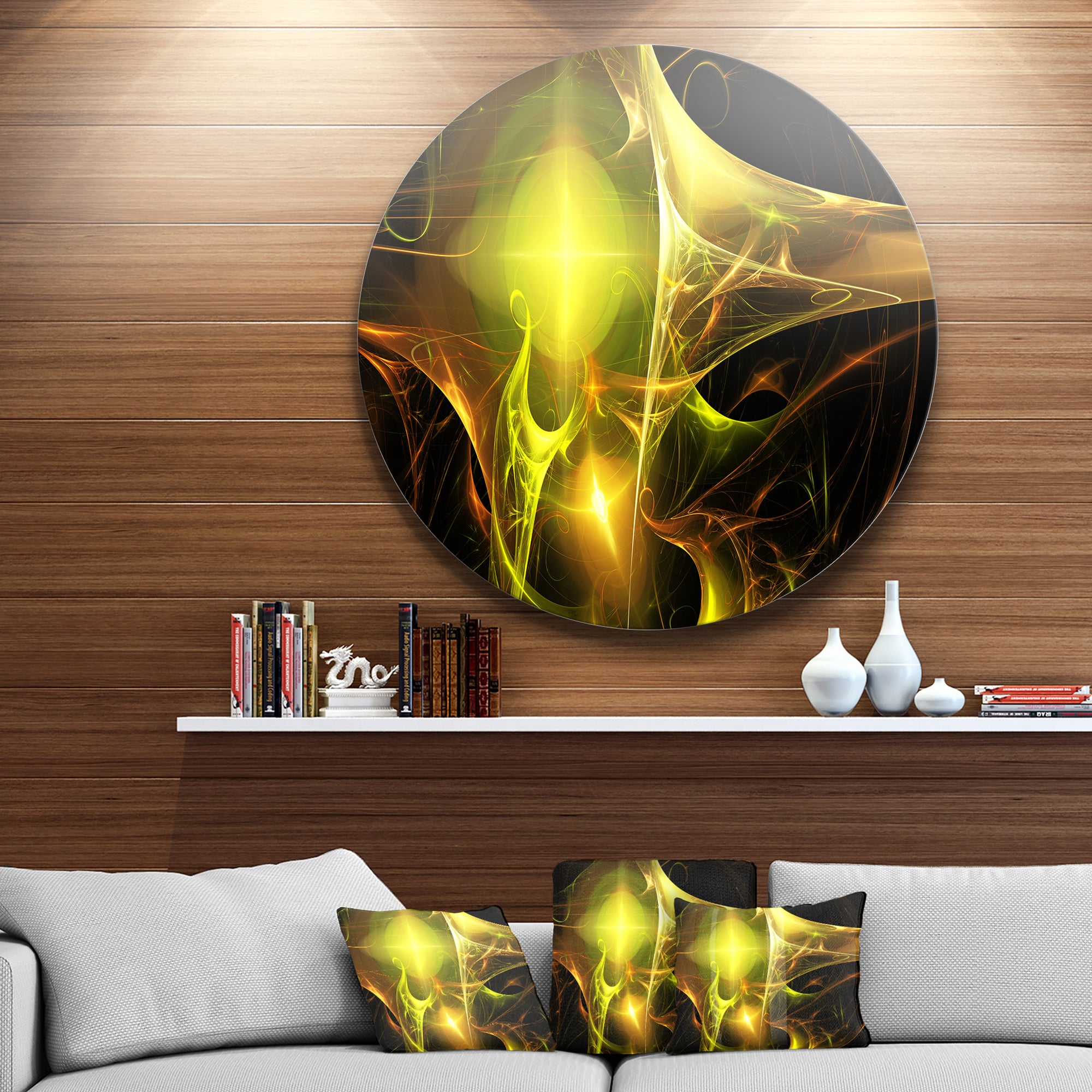 Golden Bright Candle' Abstract Circle Metal Wall Art