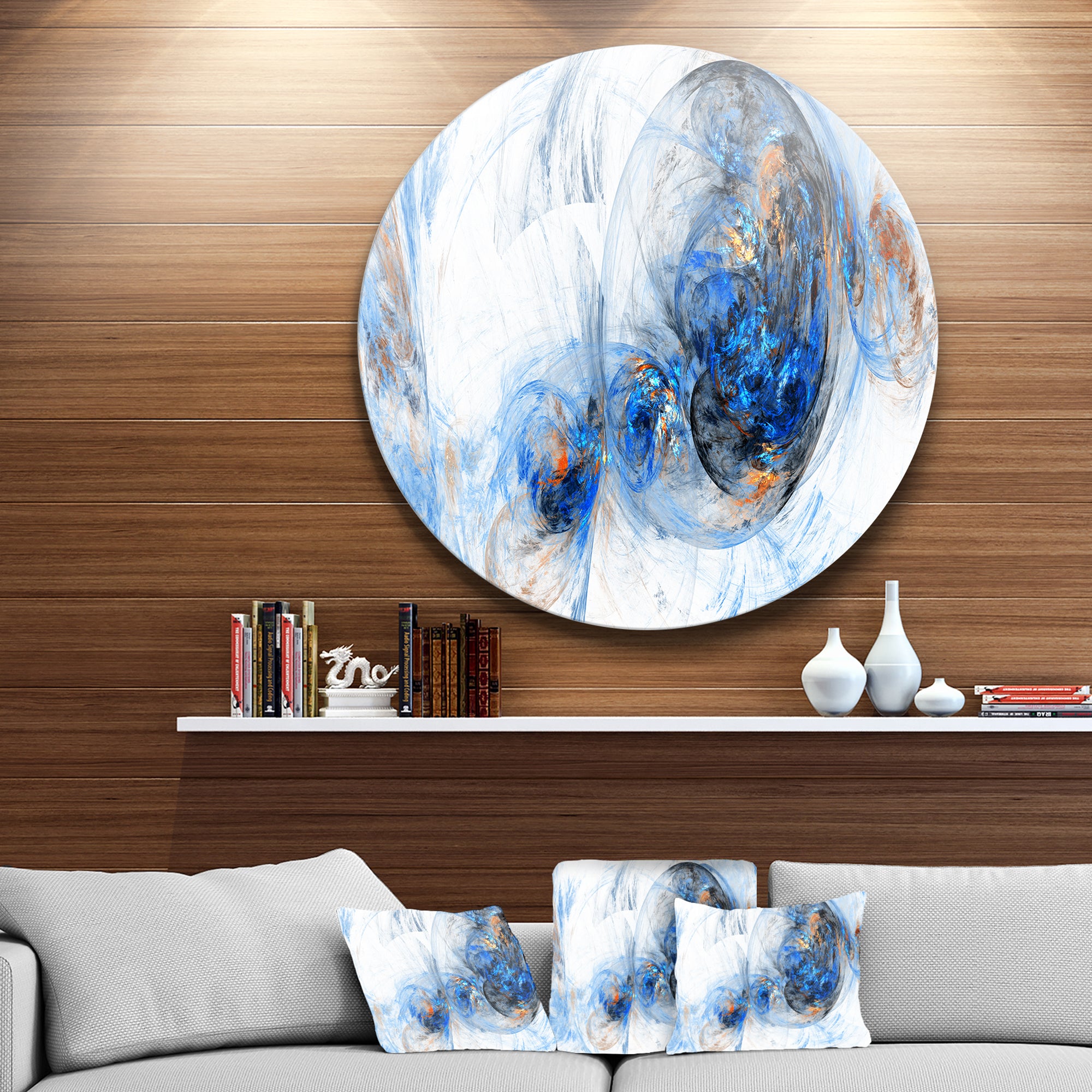 Colored Smoke Dark Blue' Abstract Circle Metal Wall Art