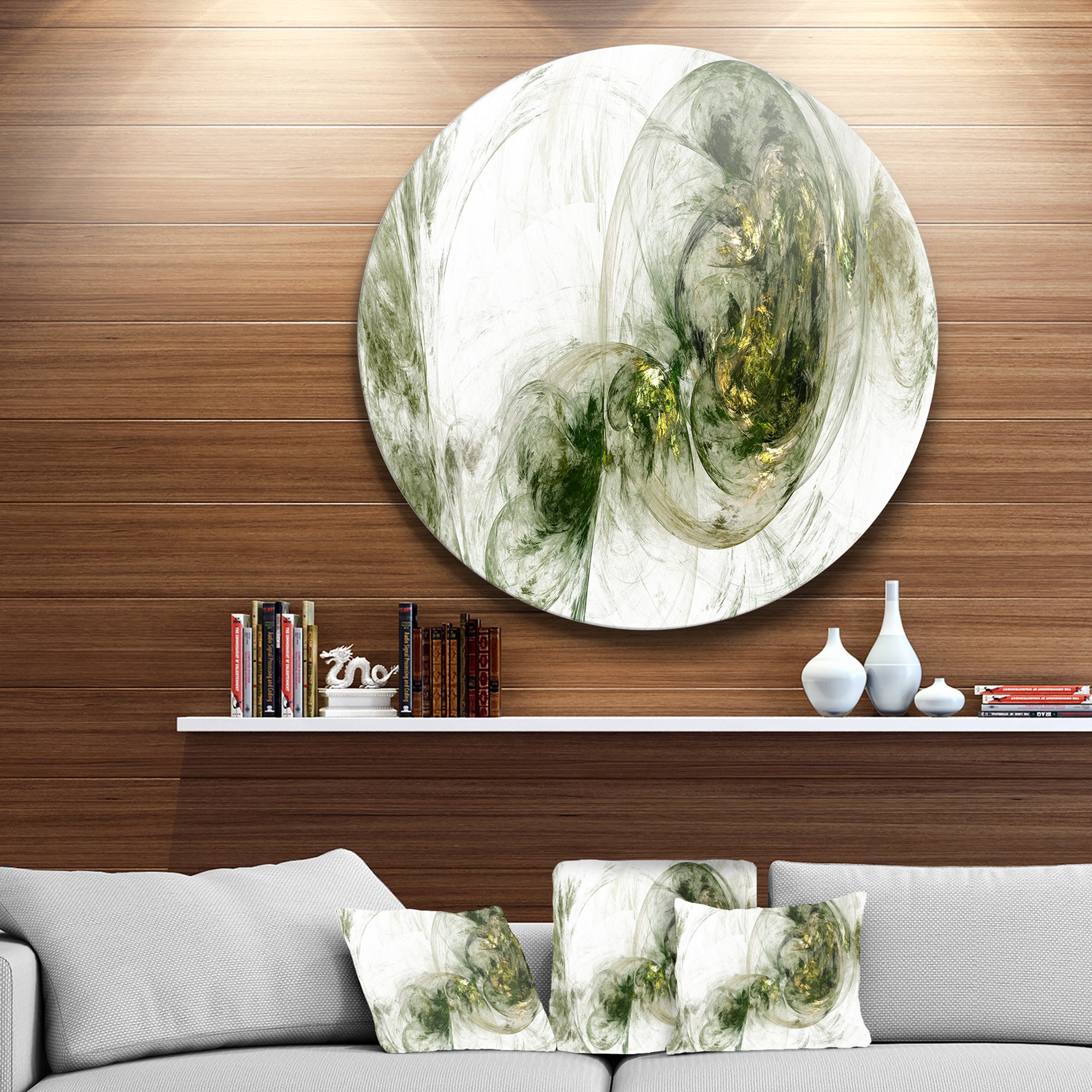 Colored Smoke Green' Abstract Circle Metal Wall Art