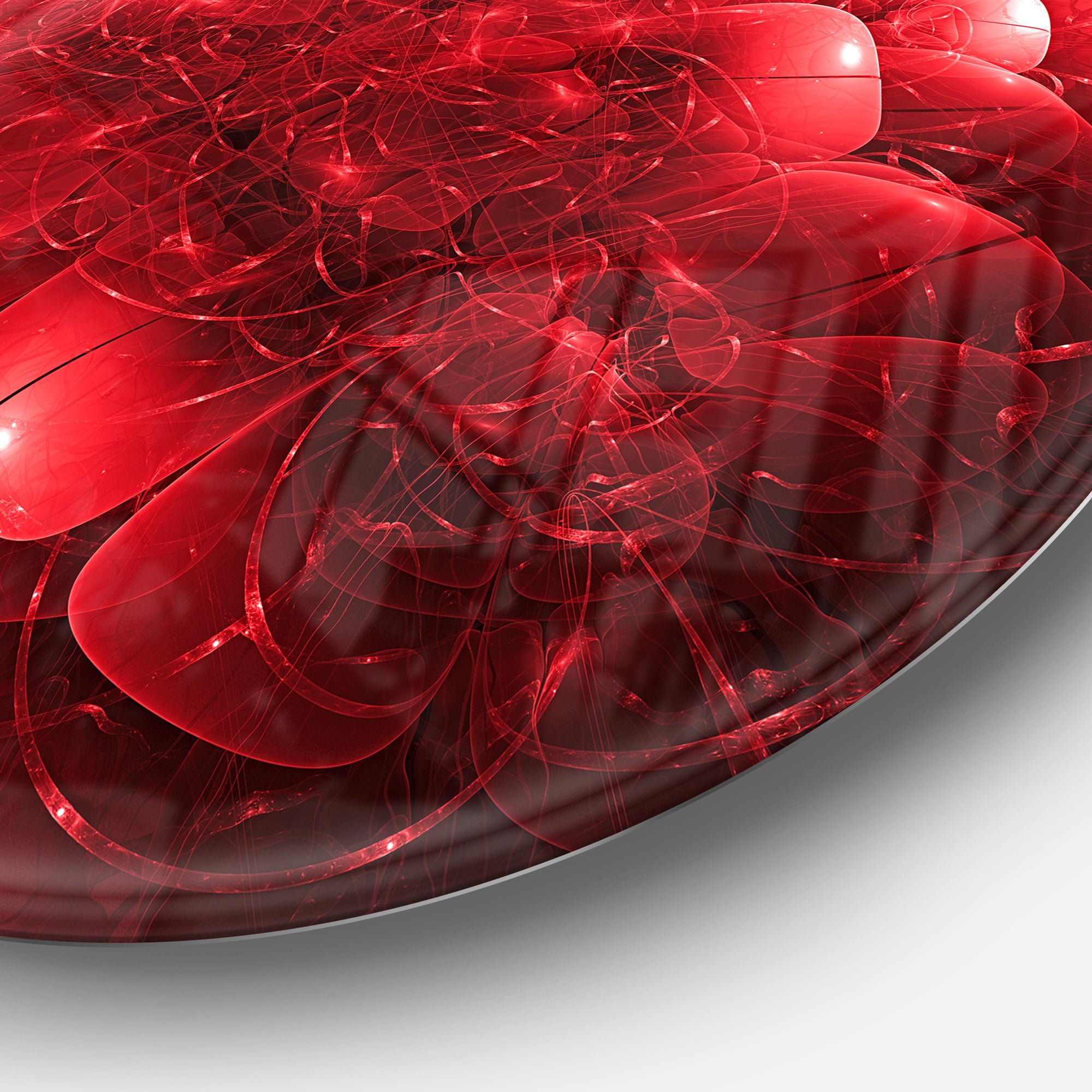 Alien Mystical Flower Red' Floral Circle Metal Wall Art