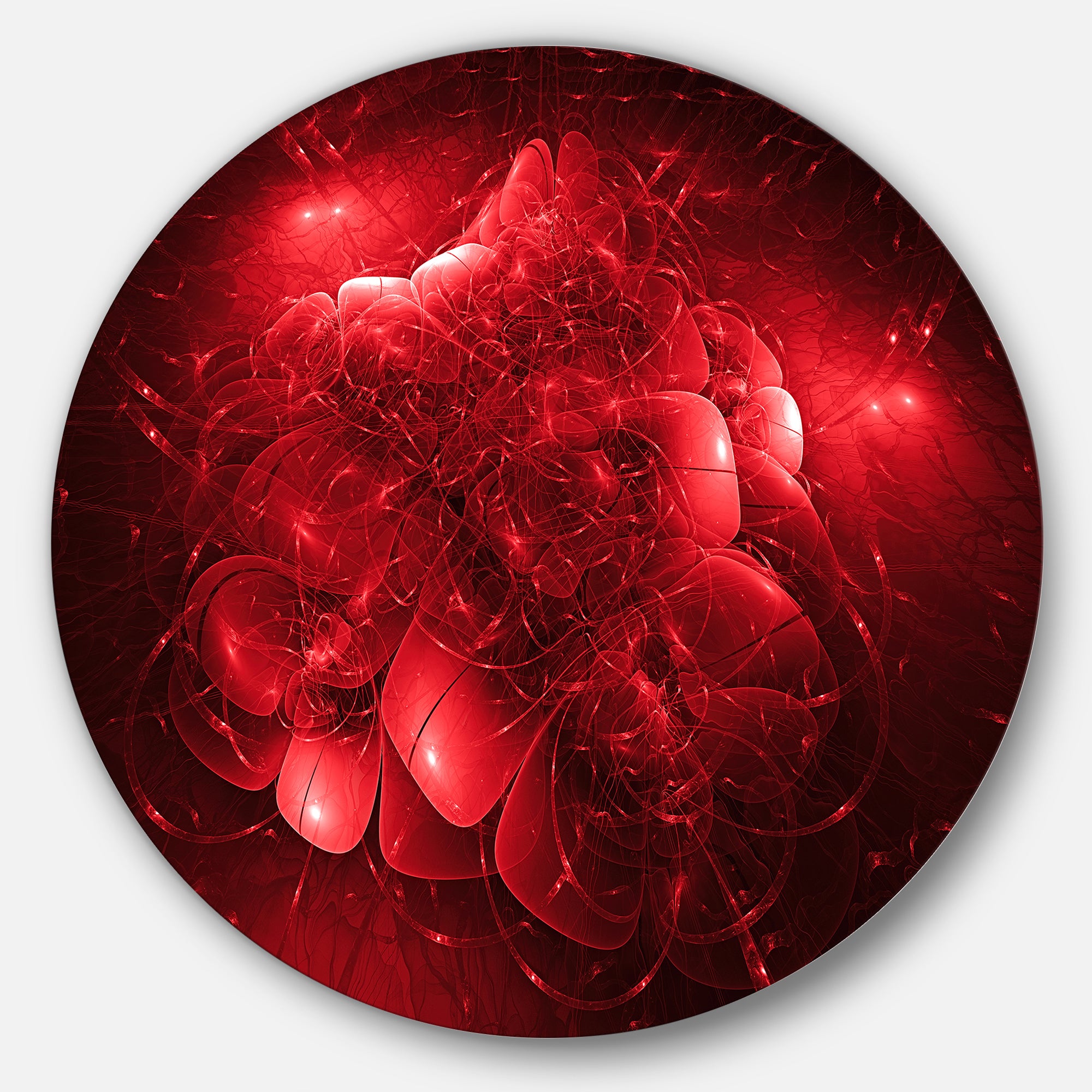 Alien Mystical Flower Red' Floral Circle Metal Wall Art