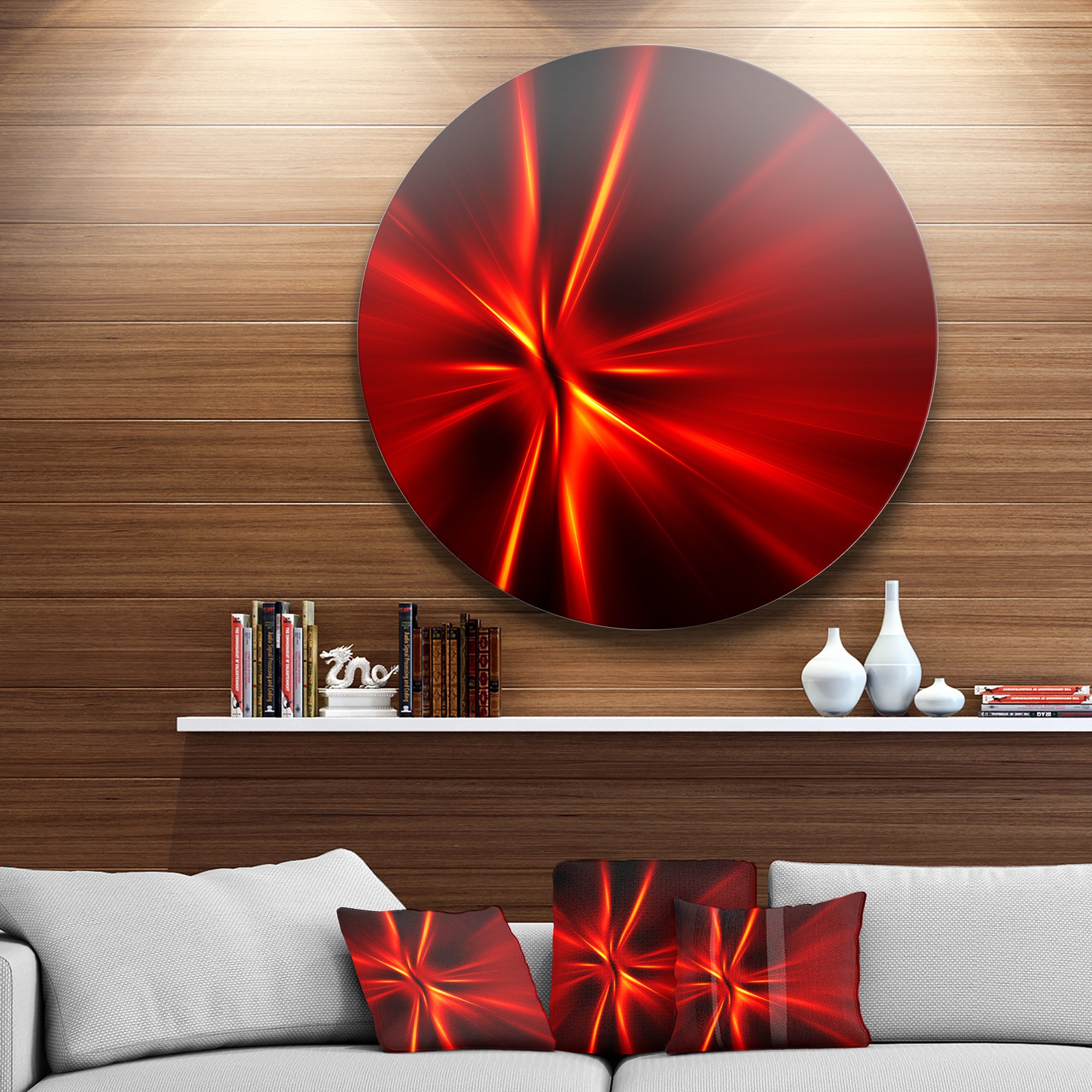 Red and Yellow Rays' Abstract Circle Metal Wall Art