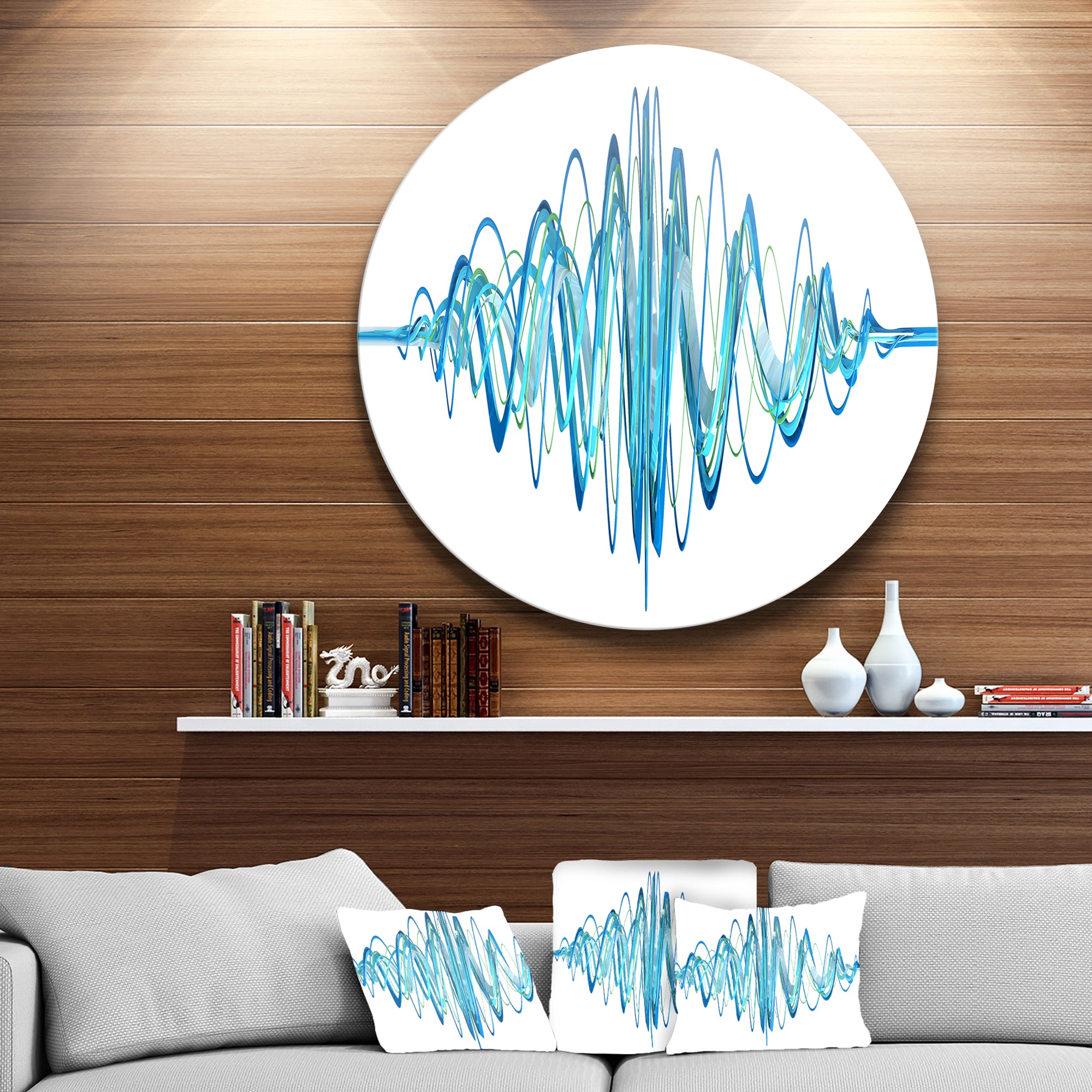 Blue Circled Waves' Abstract Circle Metal Wall Art