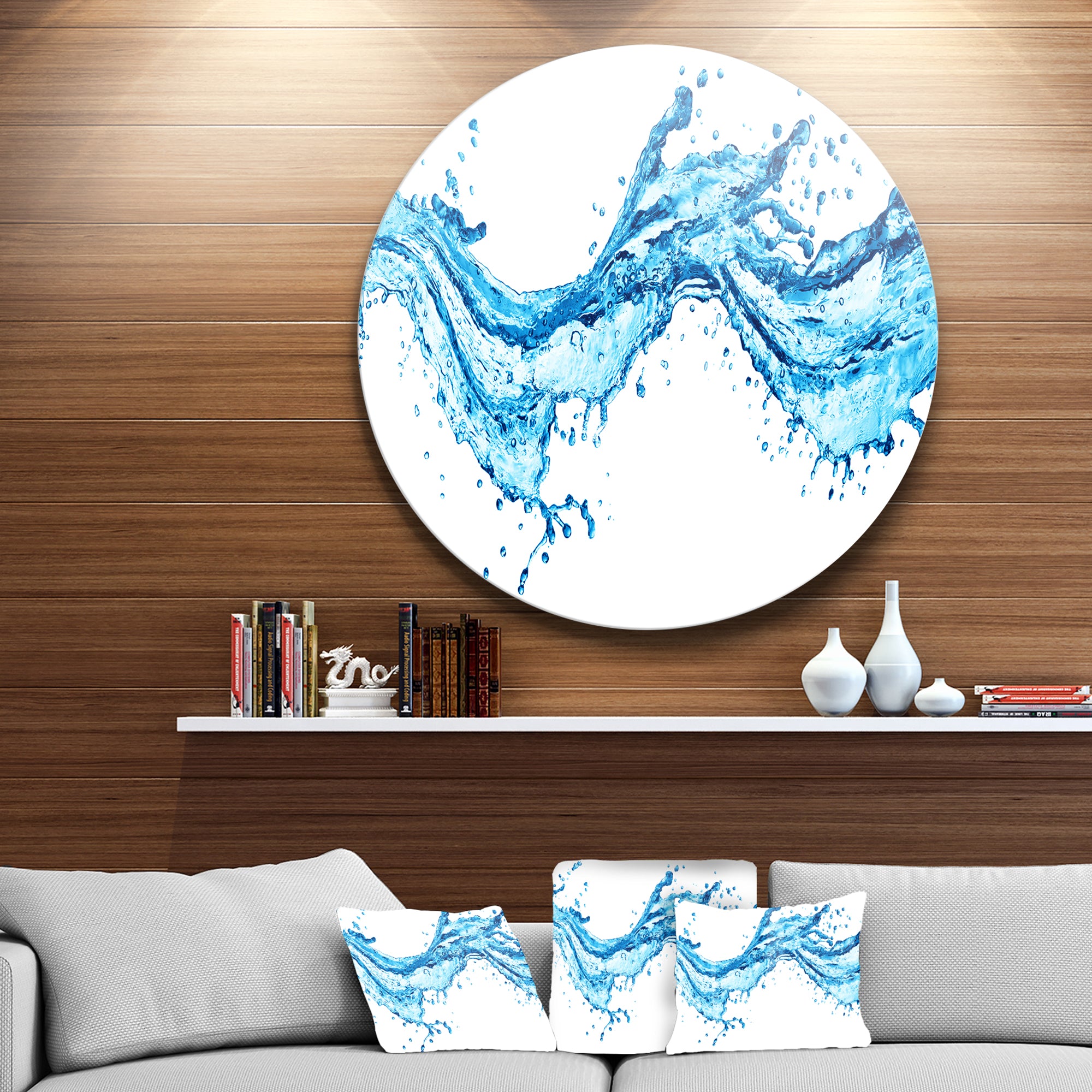 Blue Water Splashes' Abstract Circle Metal Wall Art