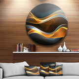 3D Gold Waves in Black - Abstract Digital Art Disc Metal Artwork