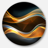 3D Gold Waves in Black - Abstract Digital Art Disc Metal Artwork