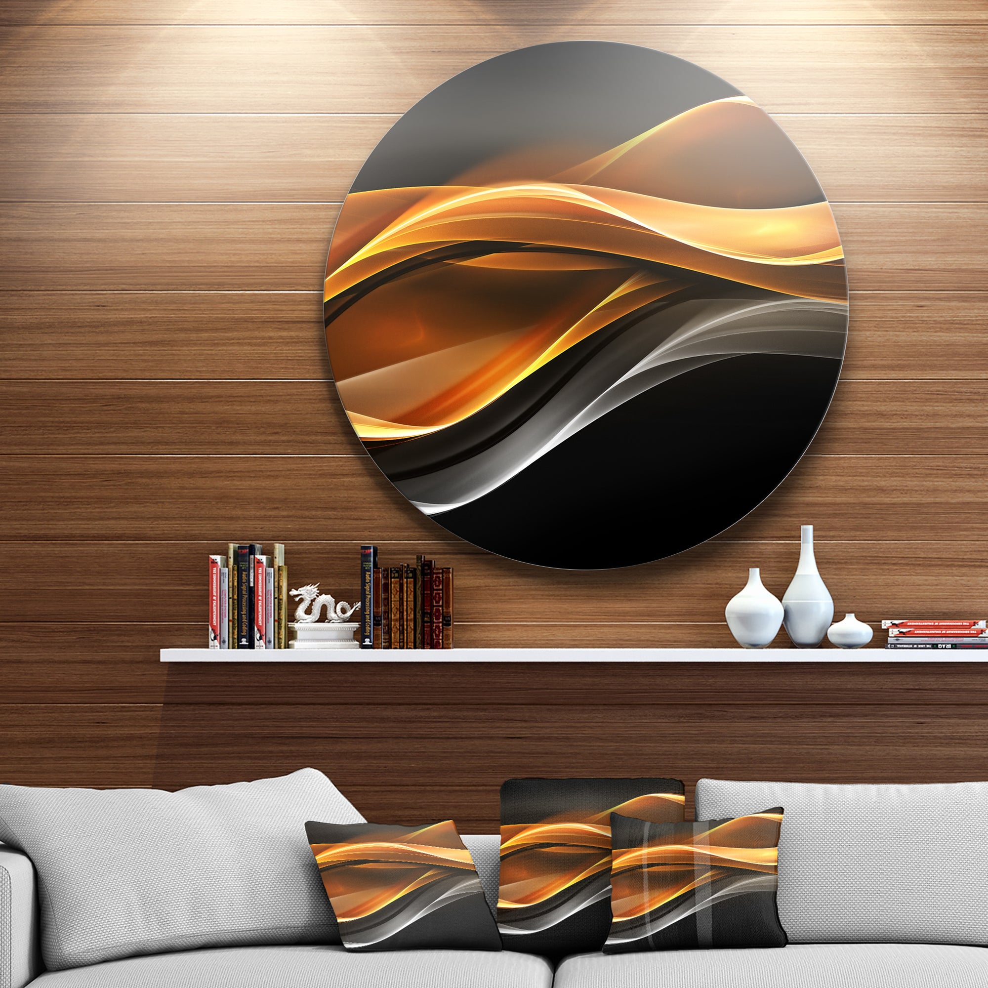 Gold Silver Inward Lines' Abstract Circle Metal Wall Art
