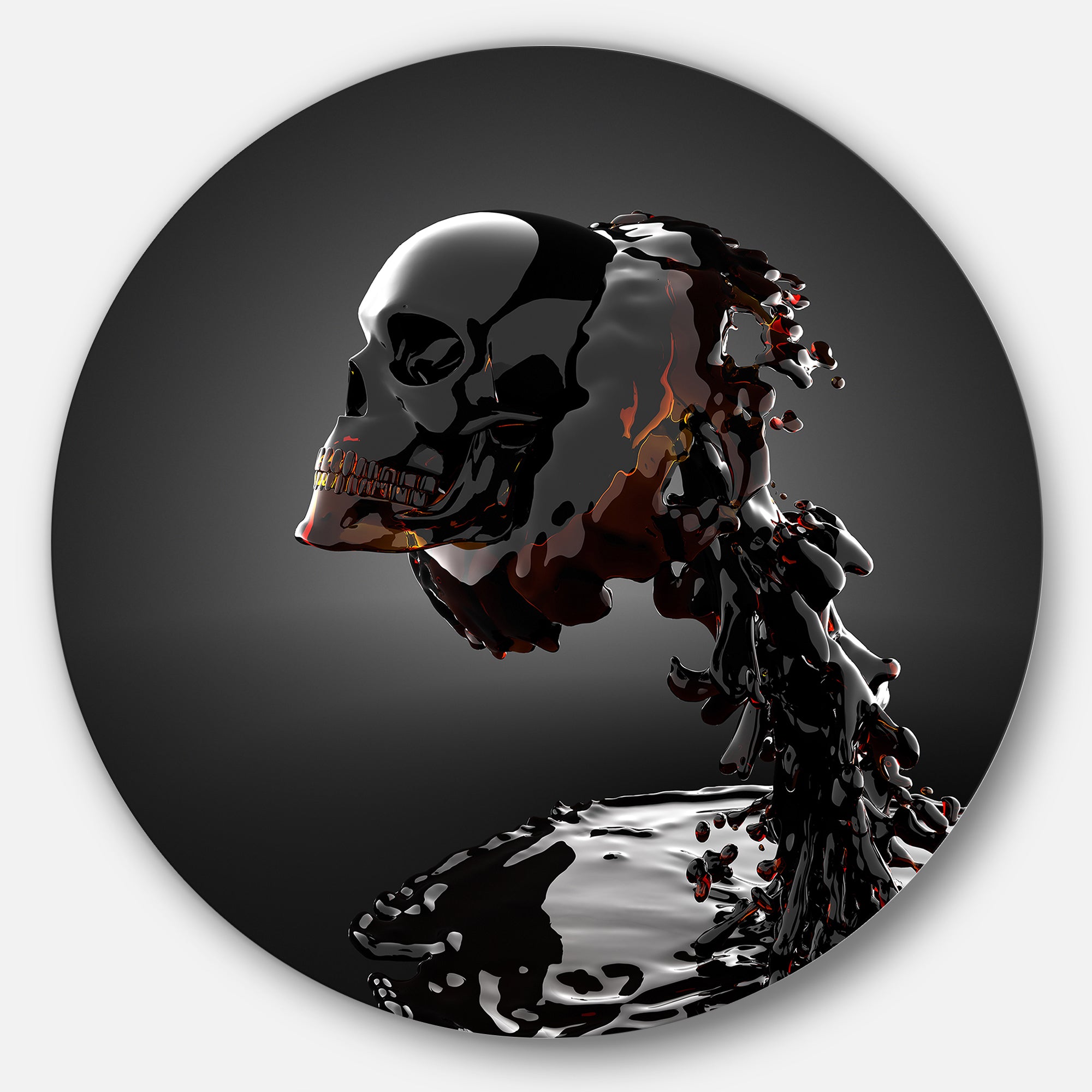Skull in Liquid' Abstract Portrait Circle Metal Wall Art