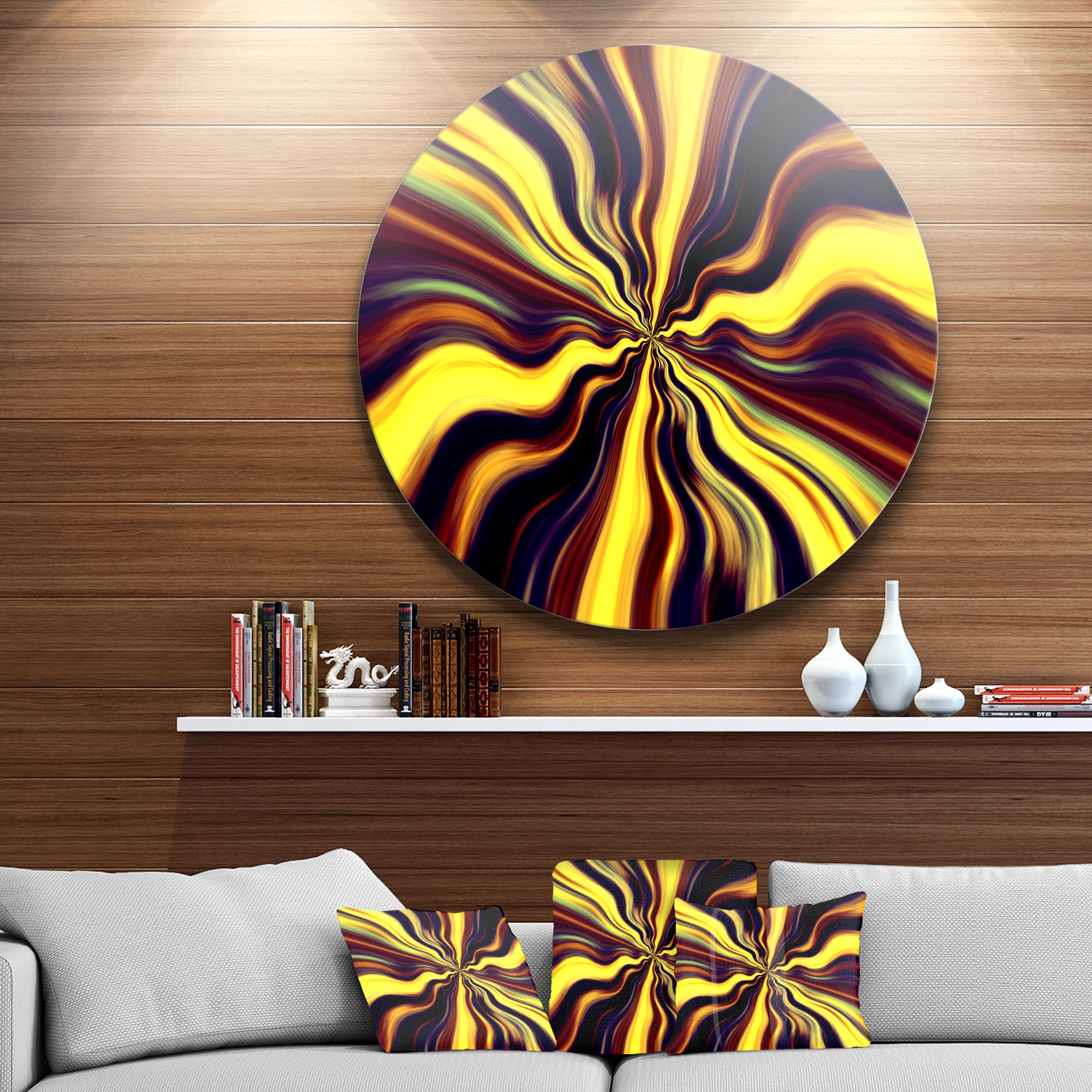 Yellow Purple Black Fantasy' Abstract Circle Circle Metal Wall Art