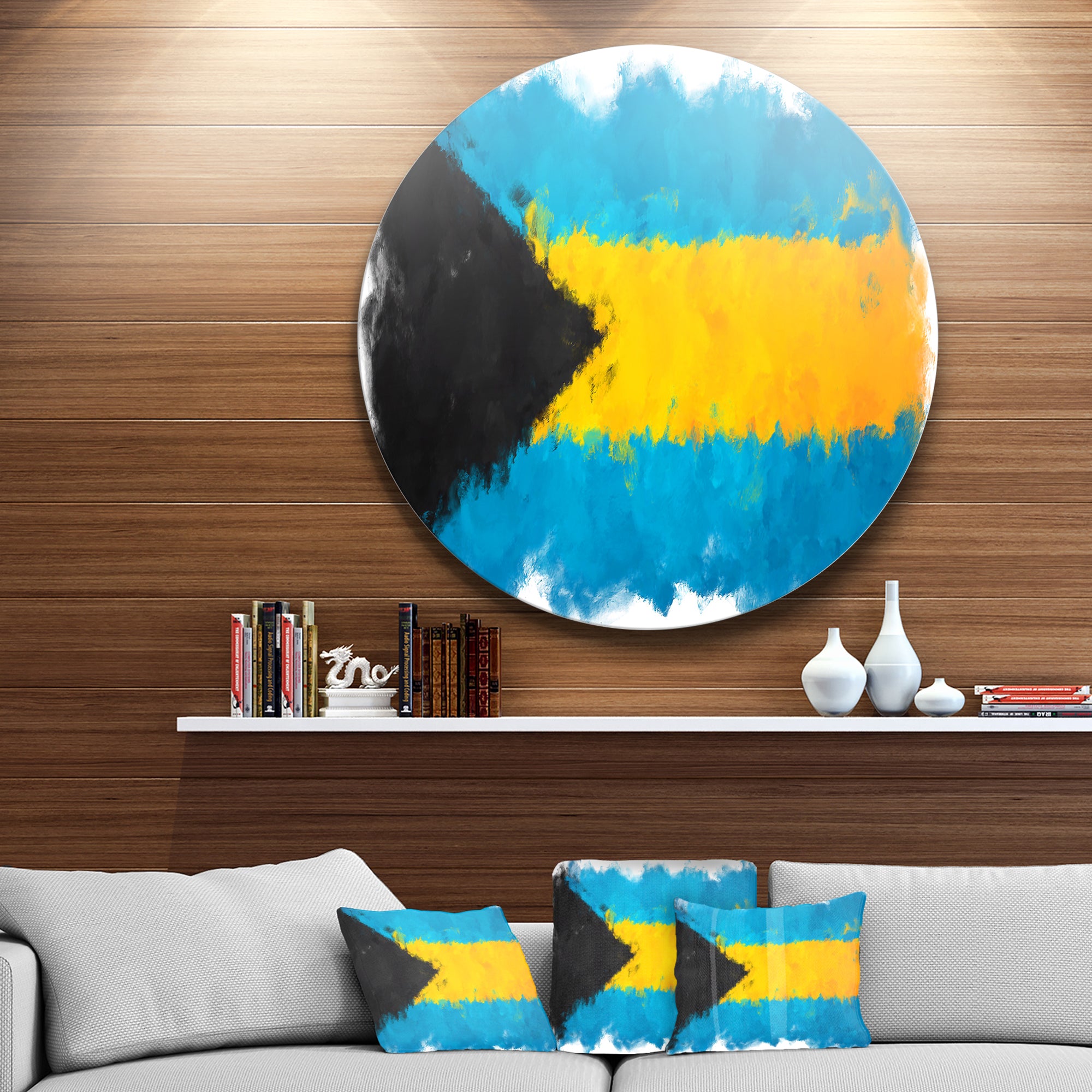 Bahamas Flag Illustration' Flag Painting Circle Circle Metal Wall Art