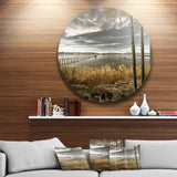 Pier in Brown Lake' Landscape Photo Circle Circle Metal Wall Art