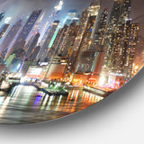 Lit NYC Manhattan Skyline' Cityscape Photo Circle Circle Metal Wall Art