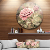 Vintage Pink Roses with Water Drops' Floral Circle Metal Wall Art