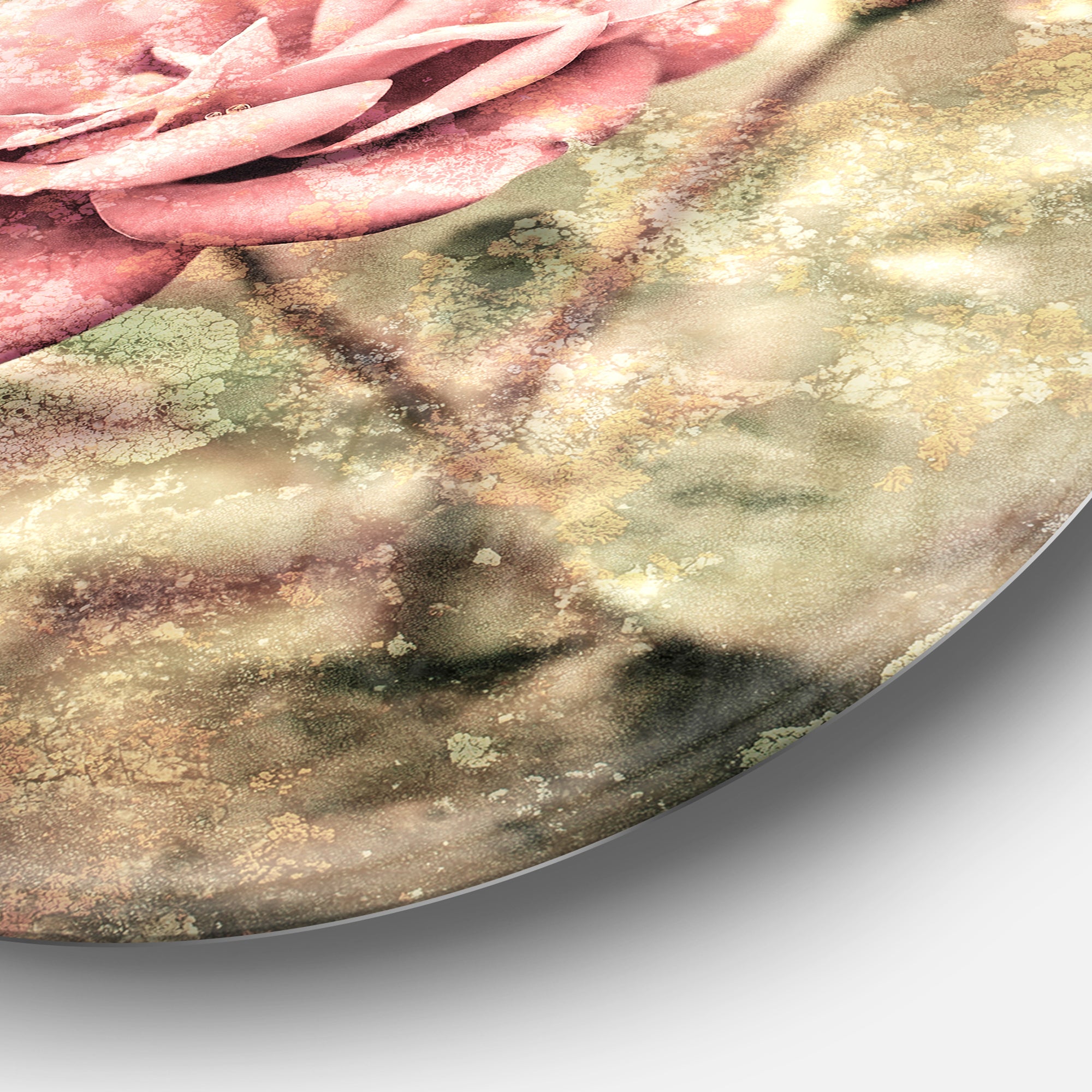 Vintage Pink Roses with Water Drops' Floral Circle Metal Wall Art