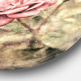 Vintage Pink Roses with Water Drops' Floral Circle Metal Wall Art