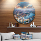 Aerial View of London at Dusk' Cityscape Photo Circle Metal Wall Art