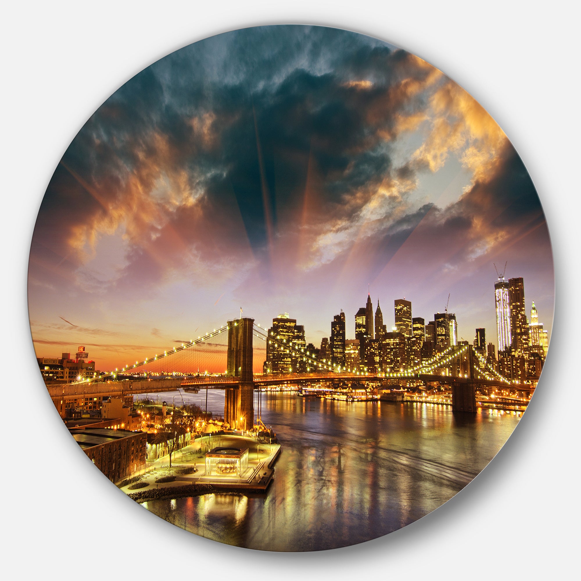 Manhattan at Winter Sunset' Cityscape Photo Circle Metal Wall Art