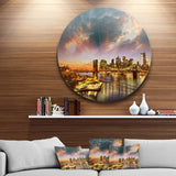Manhattan at Winter Sunset' Cityscape Photo Circle Metal Wall Art