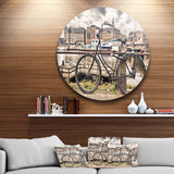 Bike Over Bridge in Amsterdam' Cityscape Photo Circle Metal Wall Art