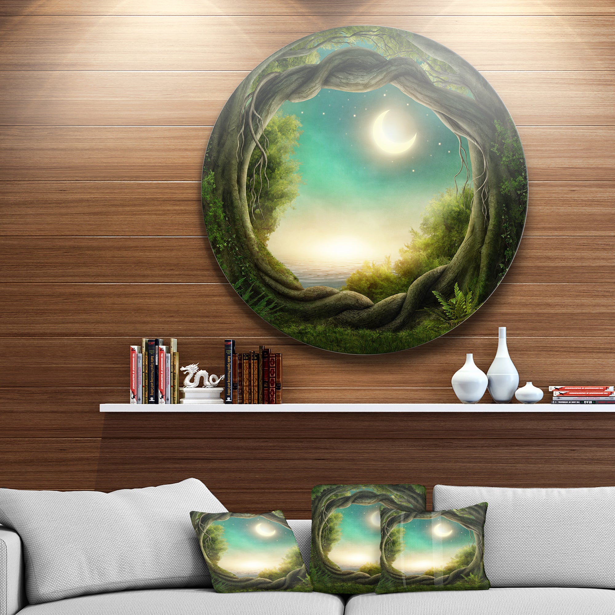 Enchanted Dark Forest' Landscape Photography Circle Metal Wall Art