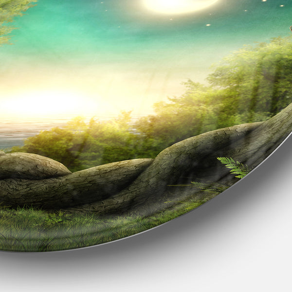Enchanted Dark Forest' Landscape Photography Circle Metal Wall Art