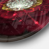 Red Fractal Flower with White' Floral Circle Metal Wall Art