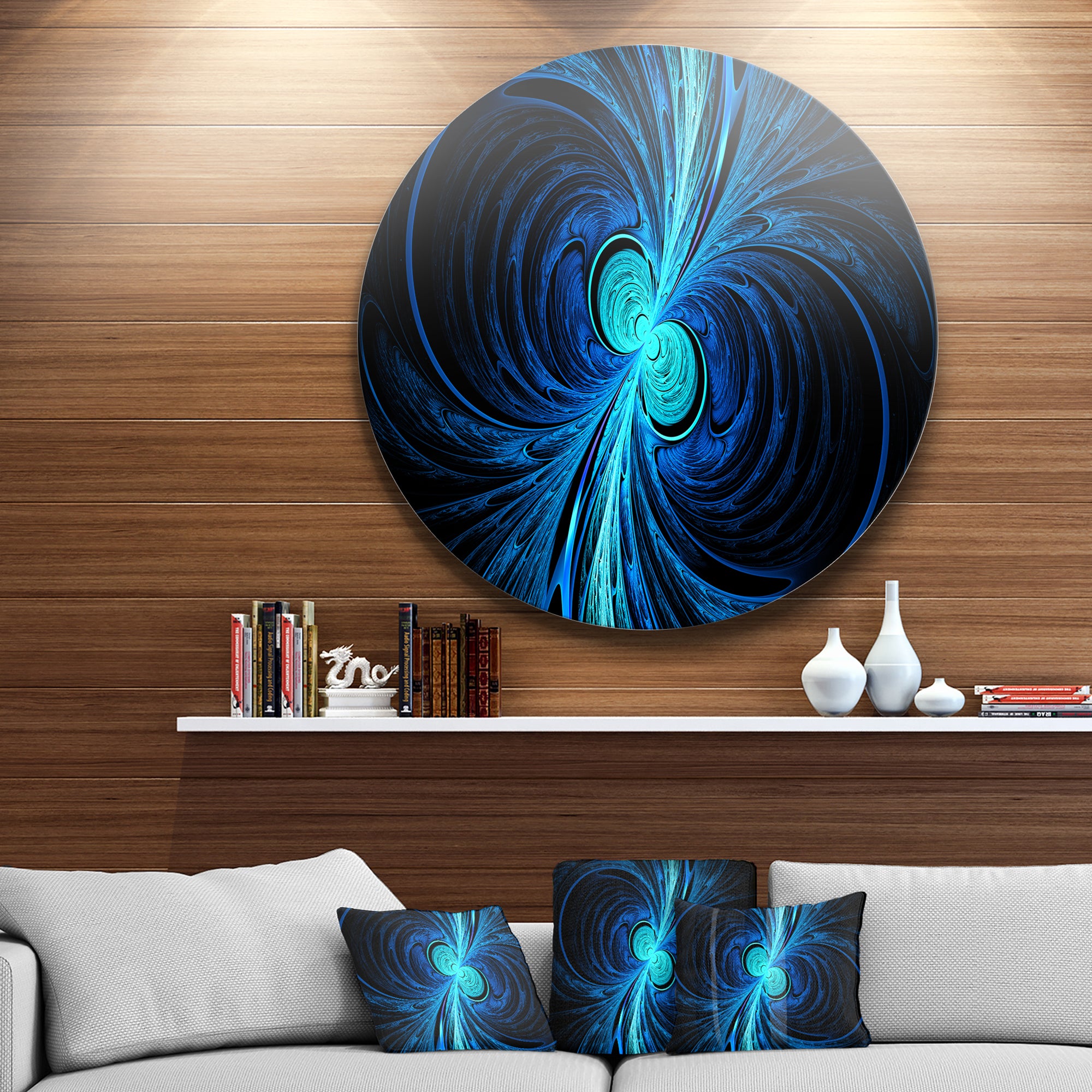 Blue Fractal' Abstract Circle Metal Wall Art