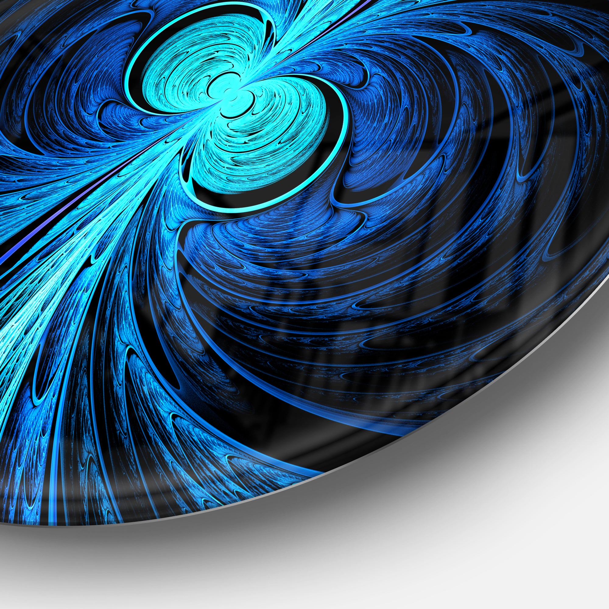 Blue Fractal' Abstract Circle Metal Wall Art