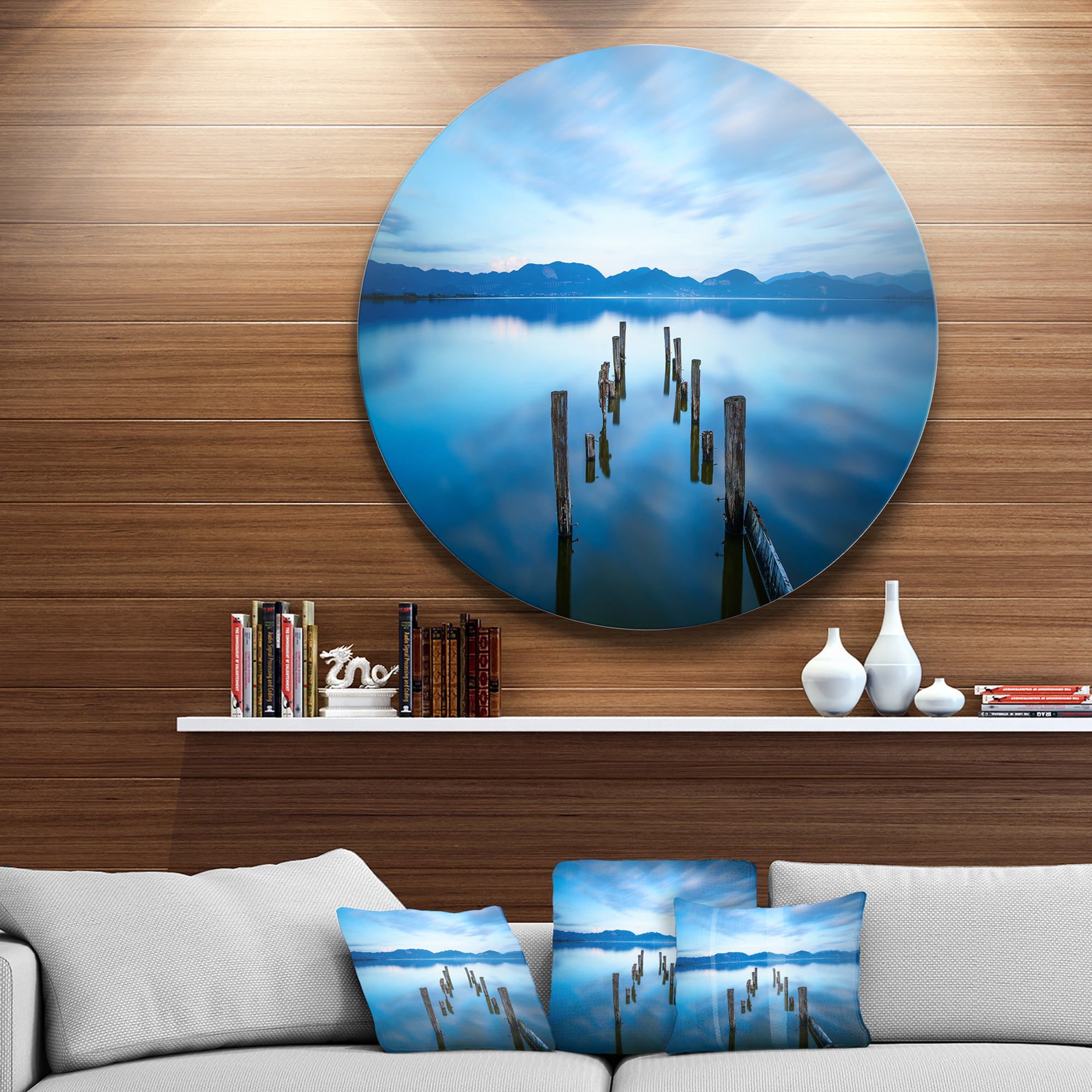 Deep into the Sea Pier' Seascape Circle Metal Wall Art