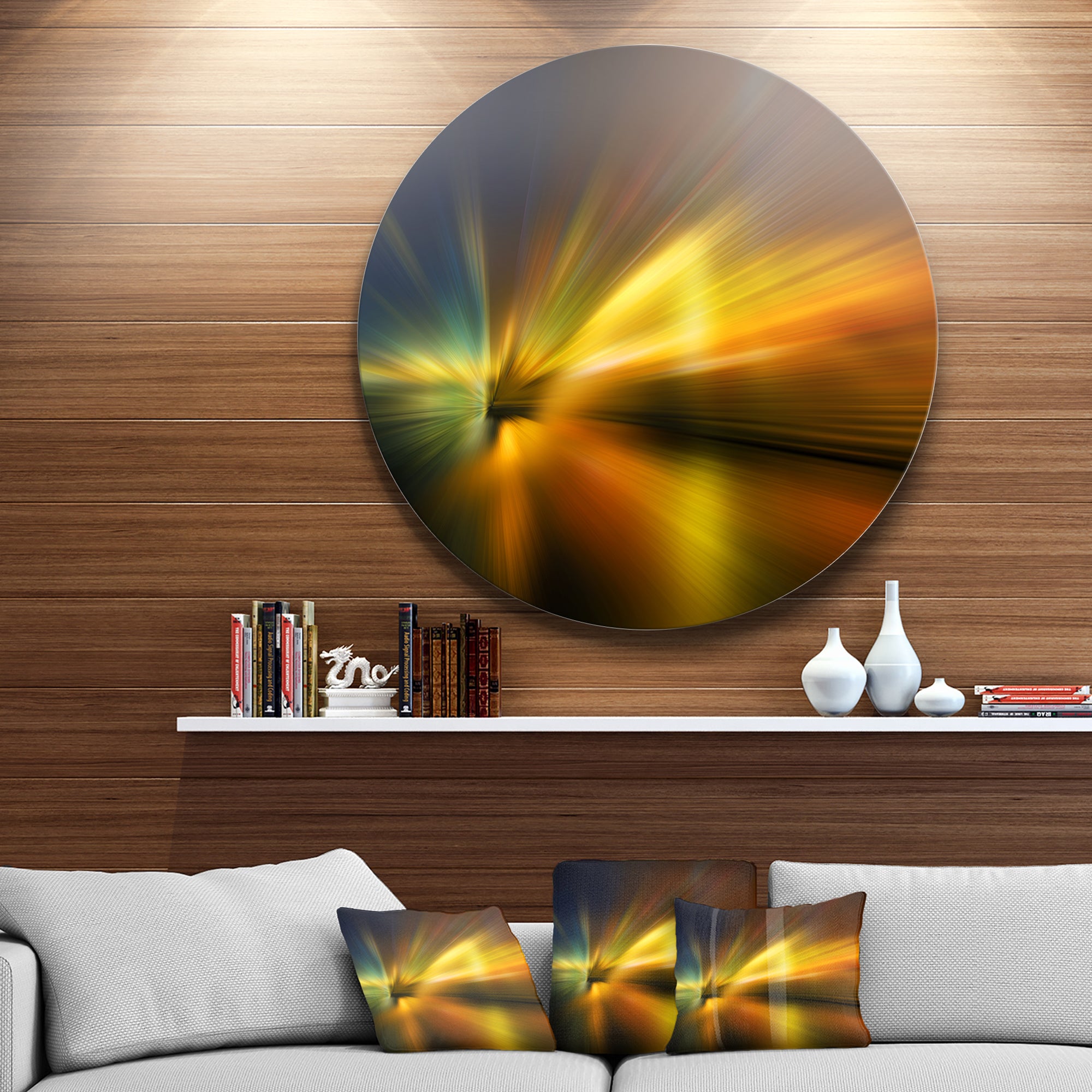 Blue Over Gold Texture' Abstract Circle Metal Wall Art