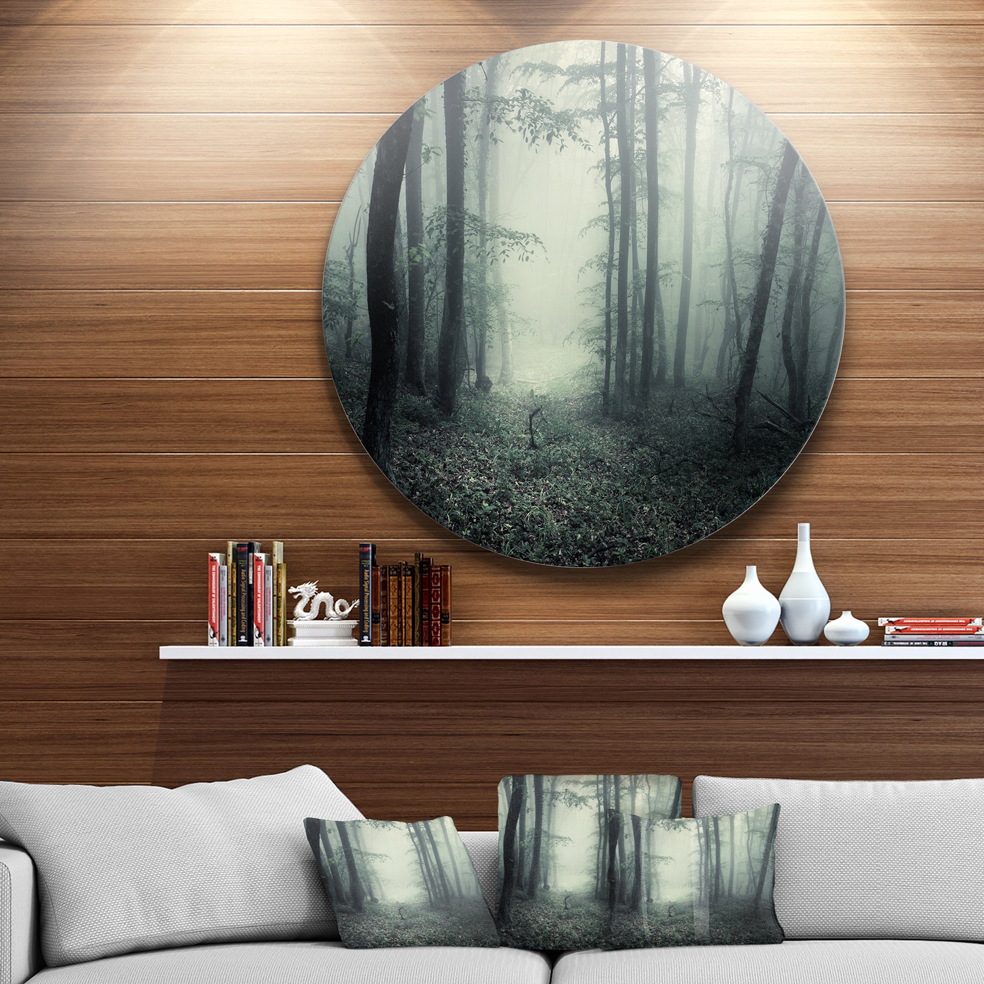 Trail Through Dark Forest' Landscape Photo Circle Metal Wall Art