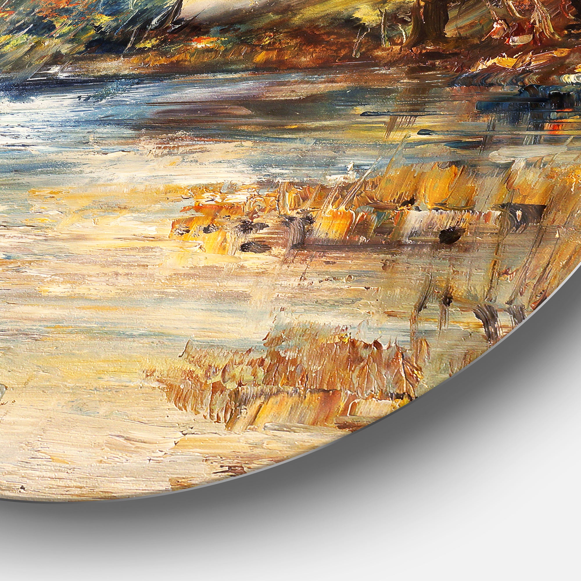 Stream in Forest Oil Painting' Landscape Painting Circle Metal Wall Art