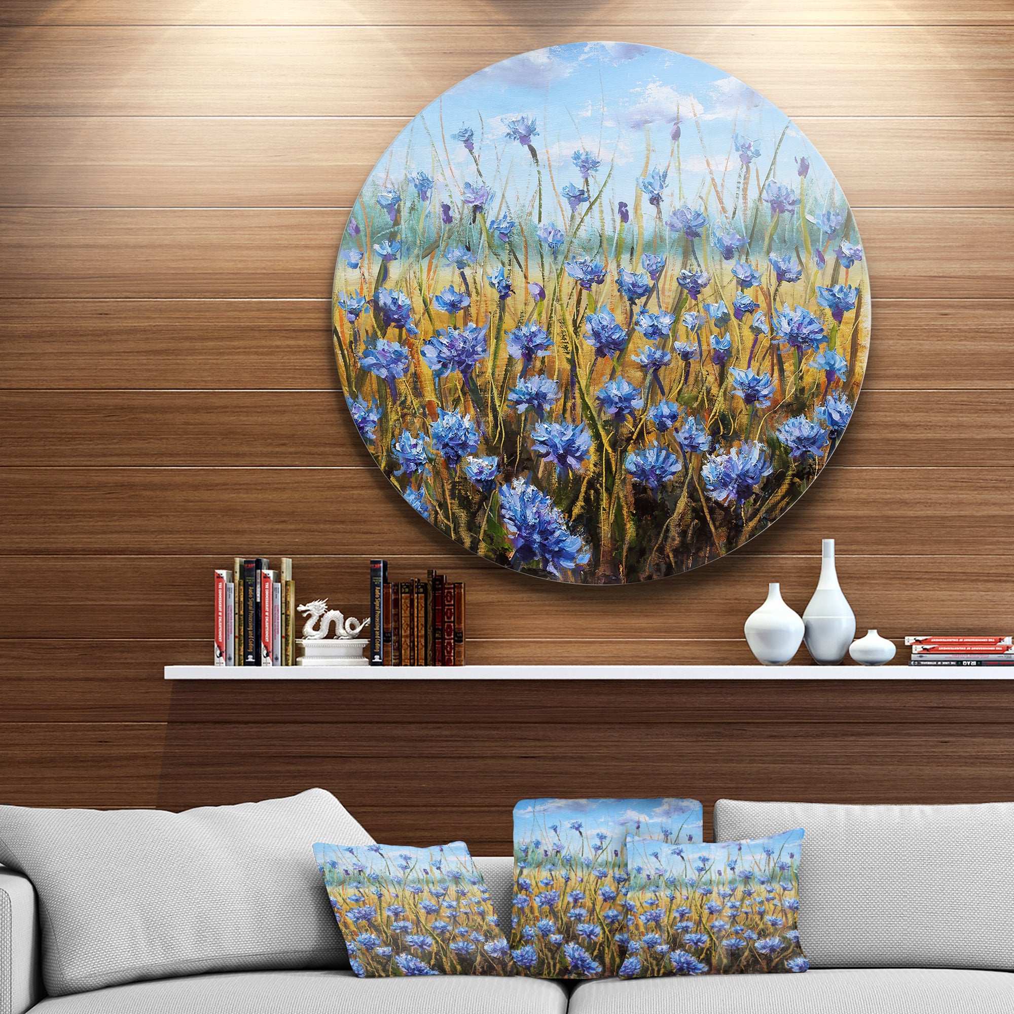 Blue Flowers in Meadow Painting' Floral Metal Artwork
