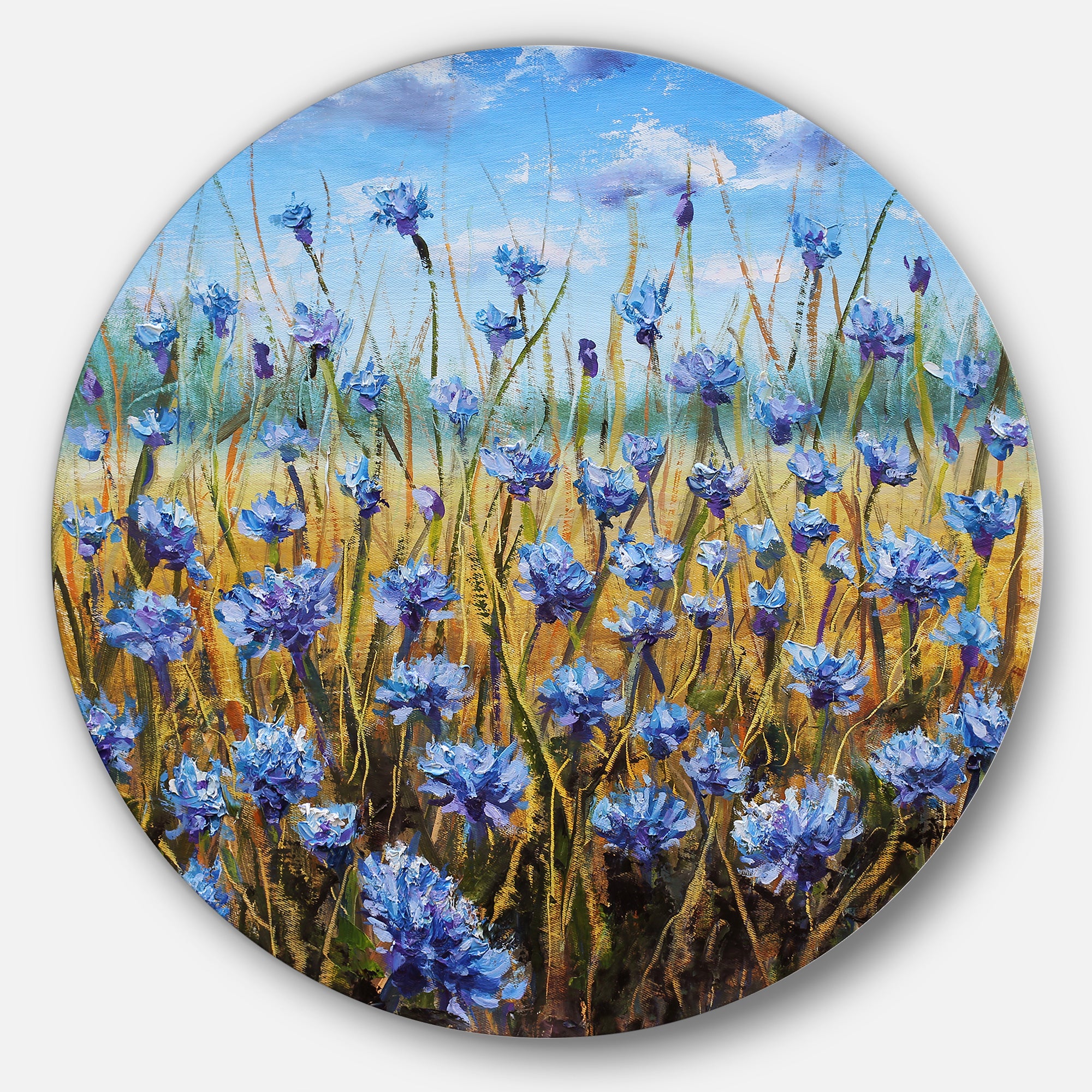 Blue Flowers in Meadow Painting' Floral Metal Artwork
