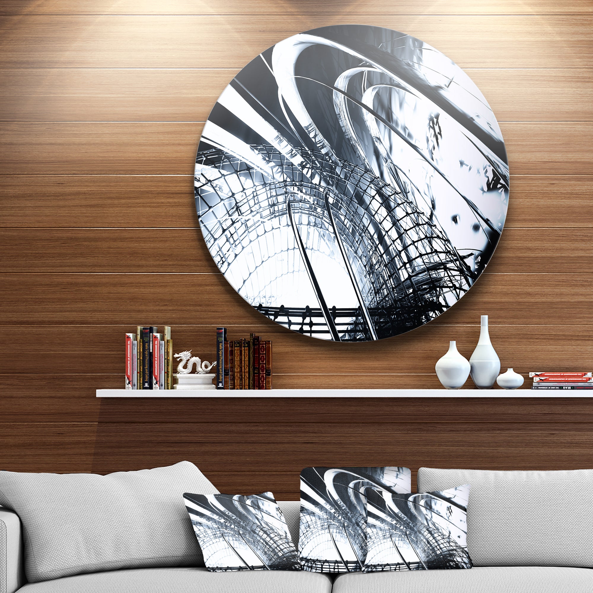 3D Abstract Art Black Structural' Abstract Circle Metal Wall Art