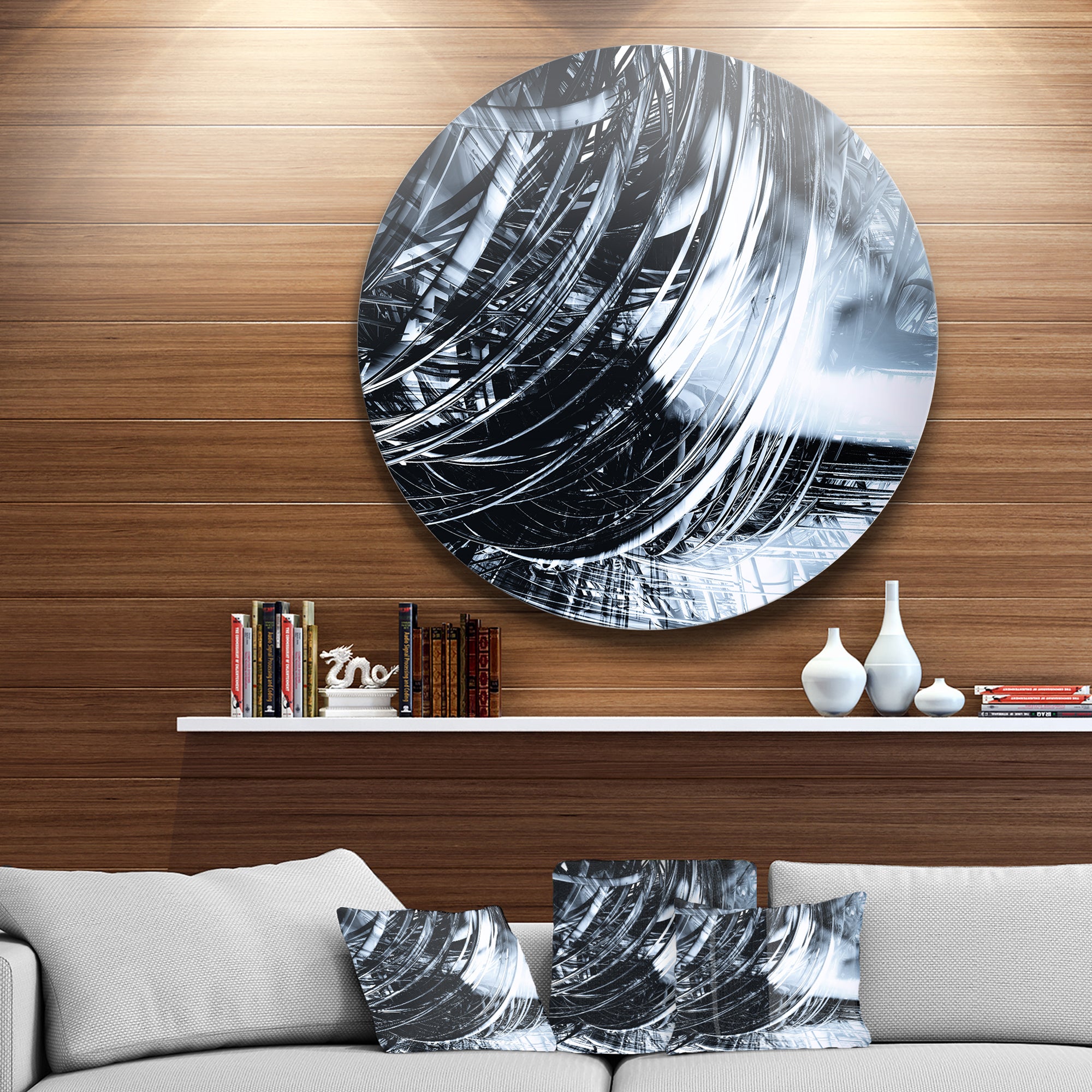 3D Abstract Art Black Spiral' Abstract Circle Metal Wall Art