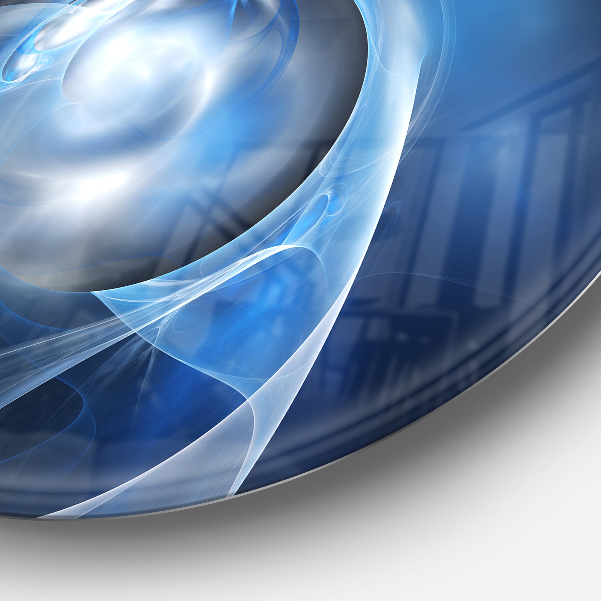 Fractal Lighting in Dark Blue' Abstract Circle Metal Wall Art