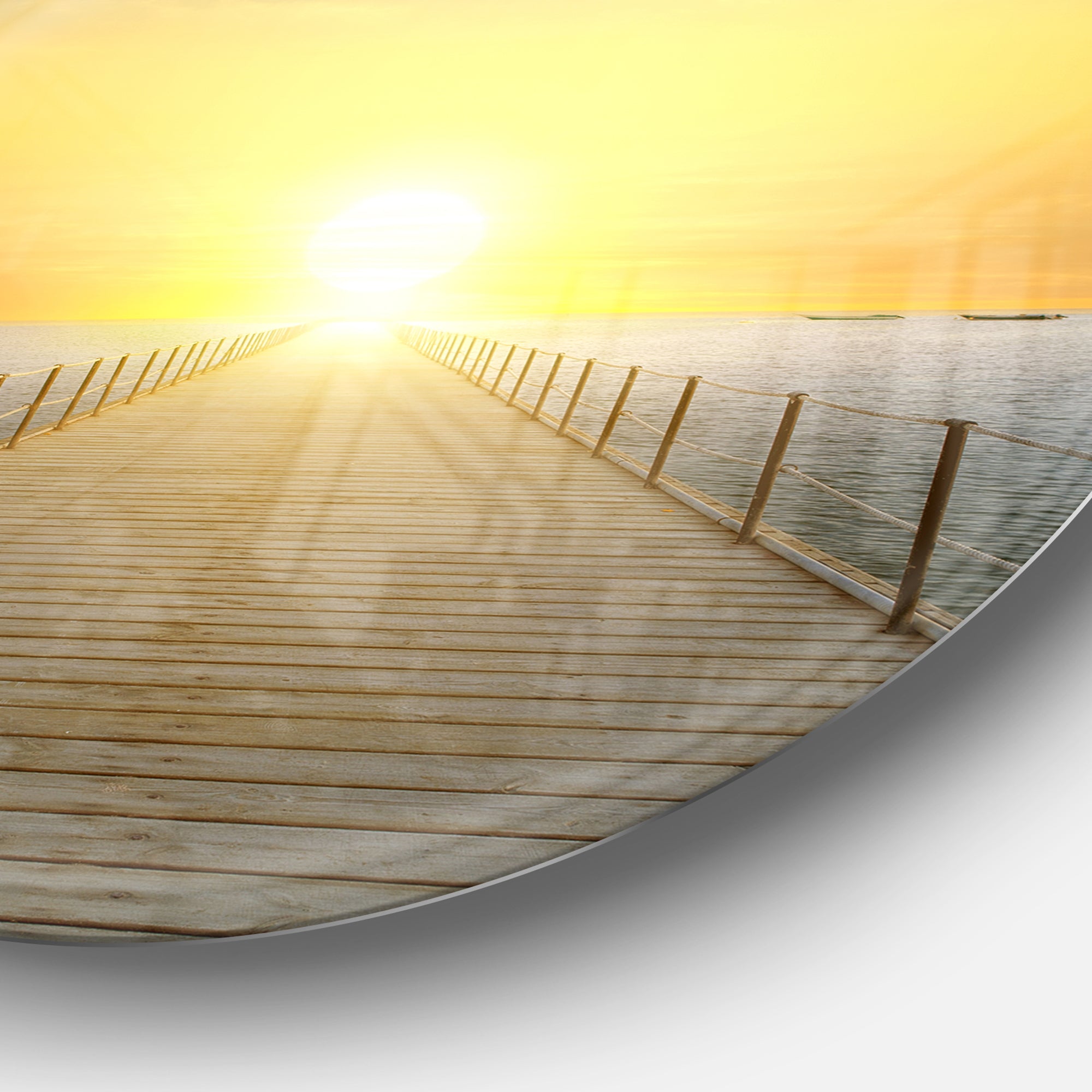 Ocean Sunset with Pier' Seascape Circle Metal Wall Art
