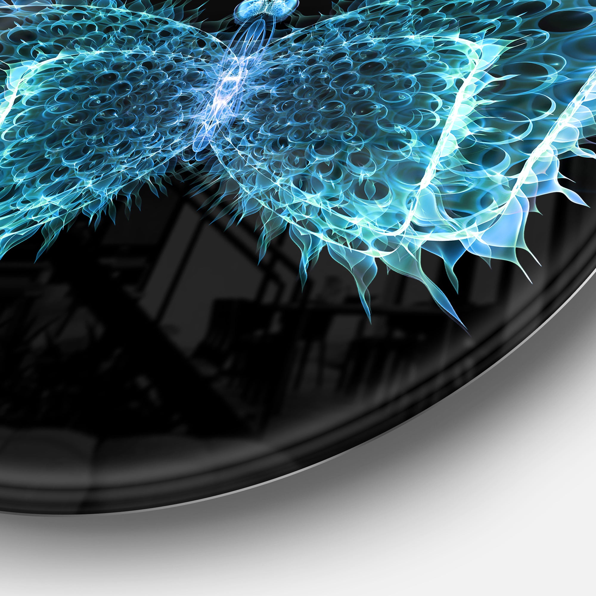 Blue Fractal Butterfly in Dark' Abstract Circle Metal Wall Art
