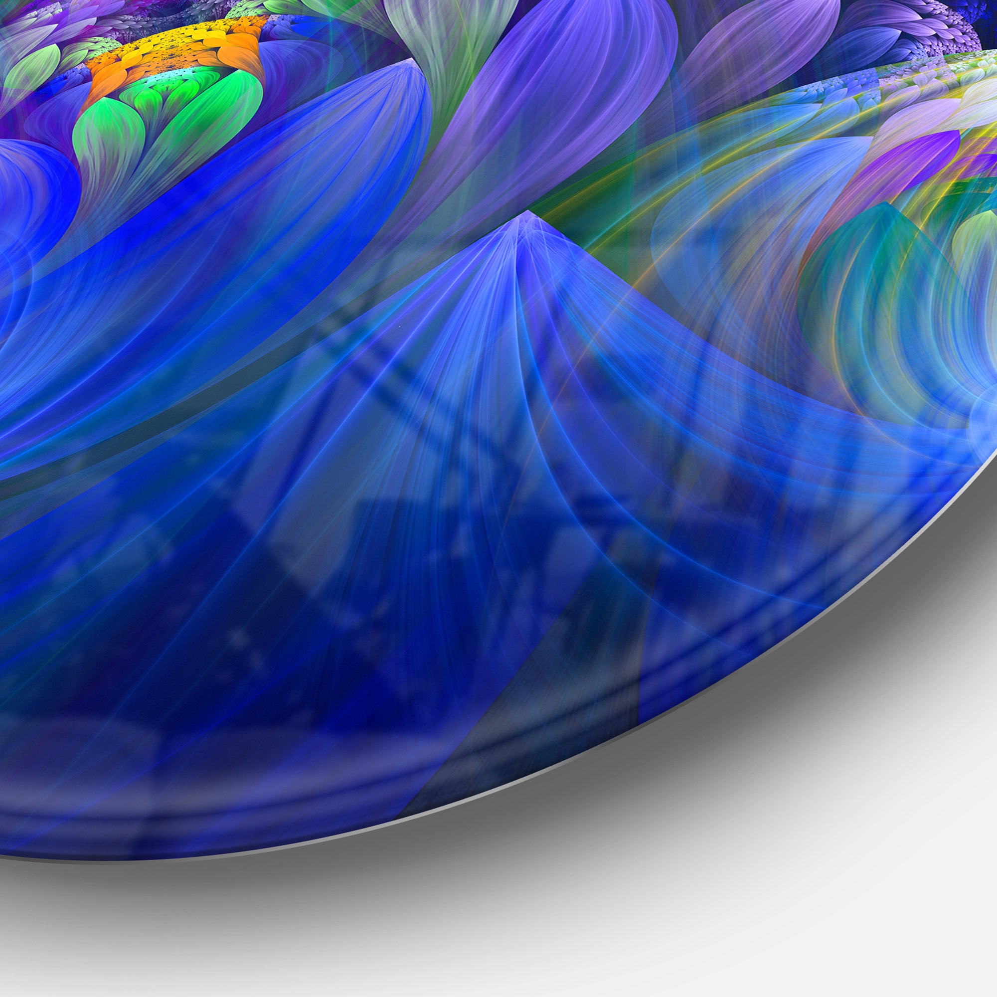 Blue Fractal Flower Bouquet' Floral Circle Metal Wall Art