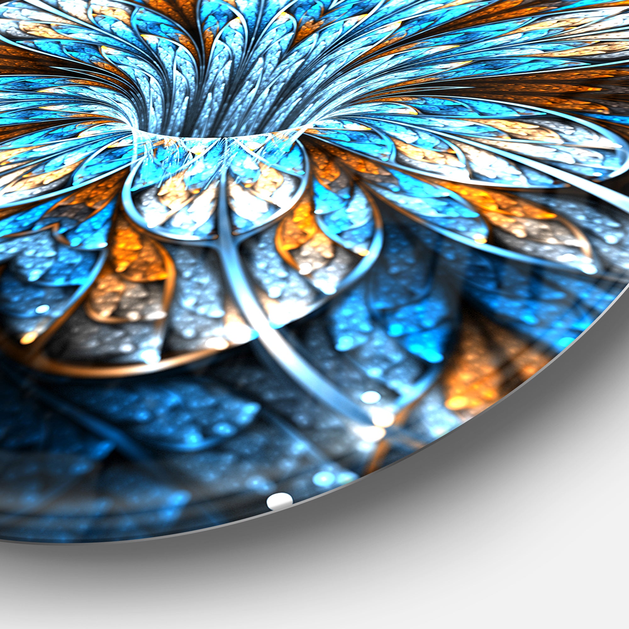Turquoise Fractal Flower in Dark' Floral Circle Metal Wall Art