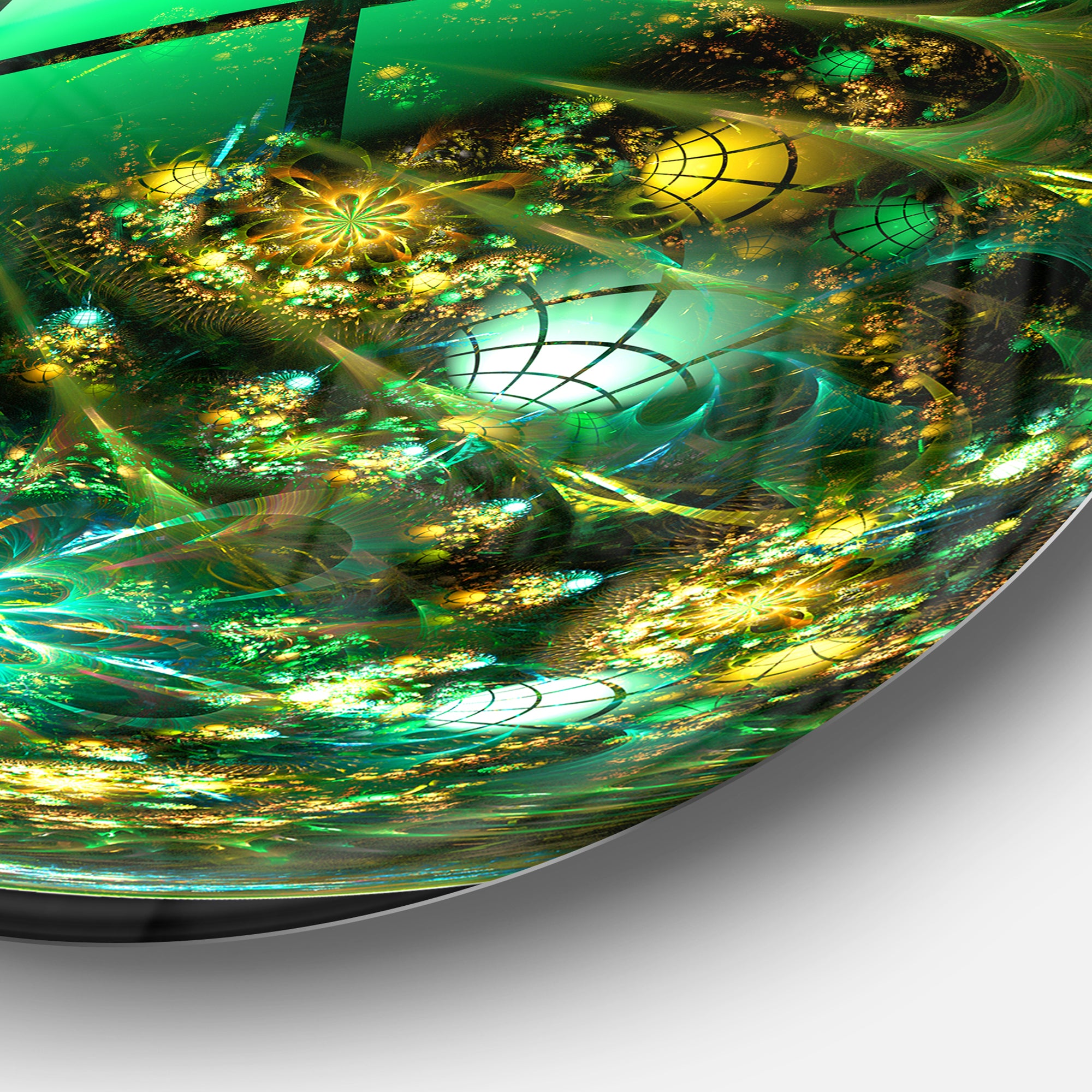 Bright Green Fractal Sphere' Abstract Circle Metal Wall Art