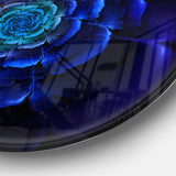 Fractal Silver Blue in Dark' Floral Circle Metal Wall Art