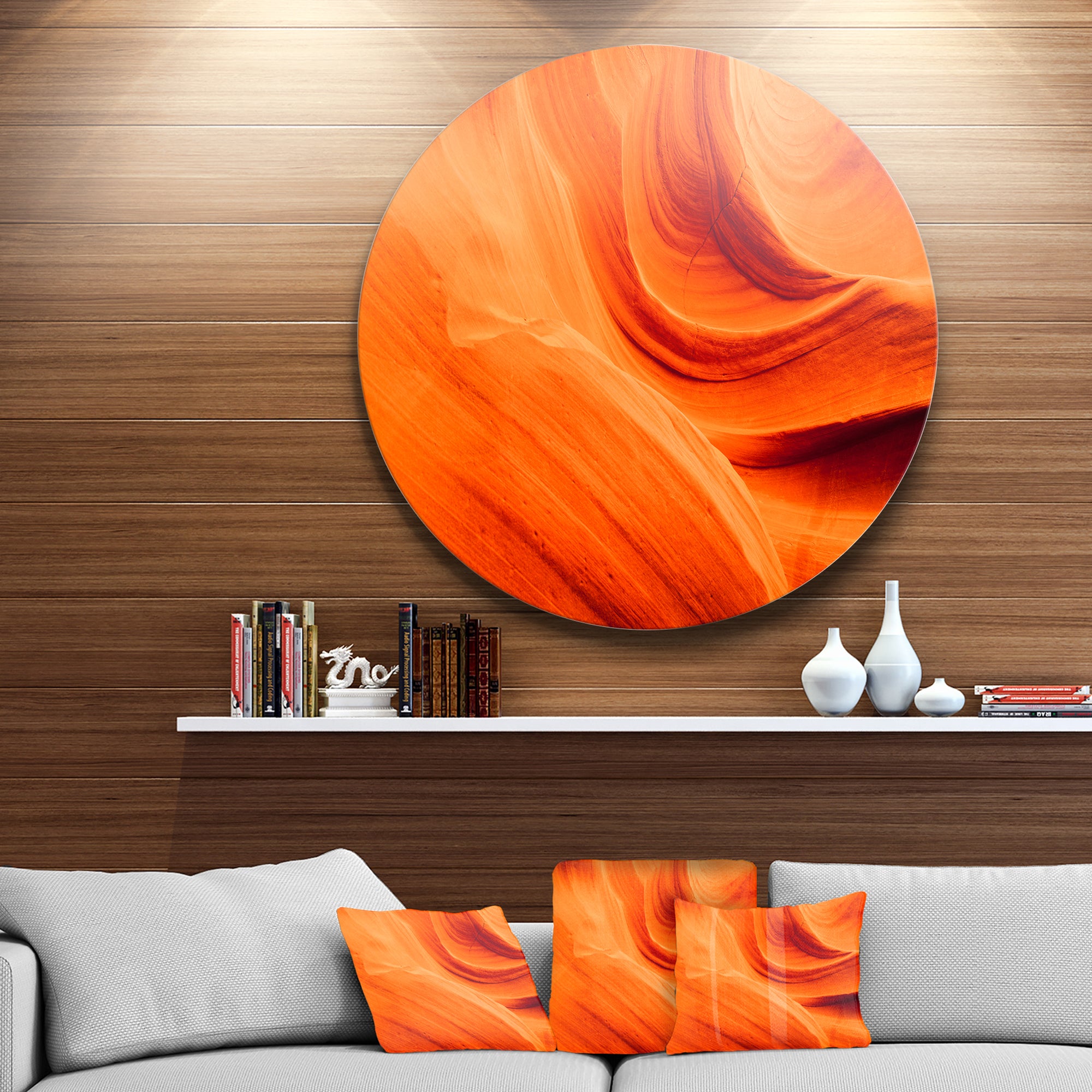 Orange Upper Antelope Canyon' Landscape Photography Circle Metal Wall Art
