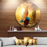 Sea Mermaid with Ghost Ship' Seascape Circle Metal Wall Art