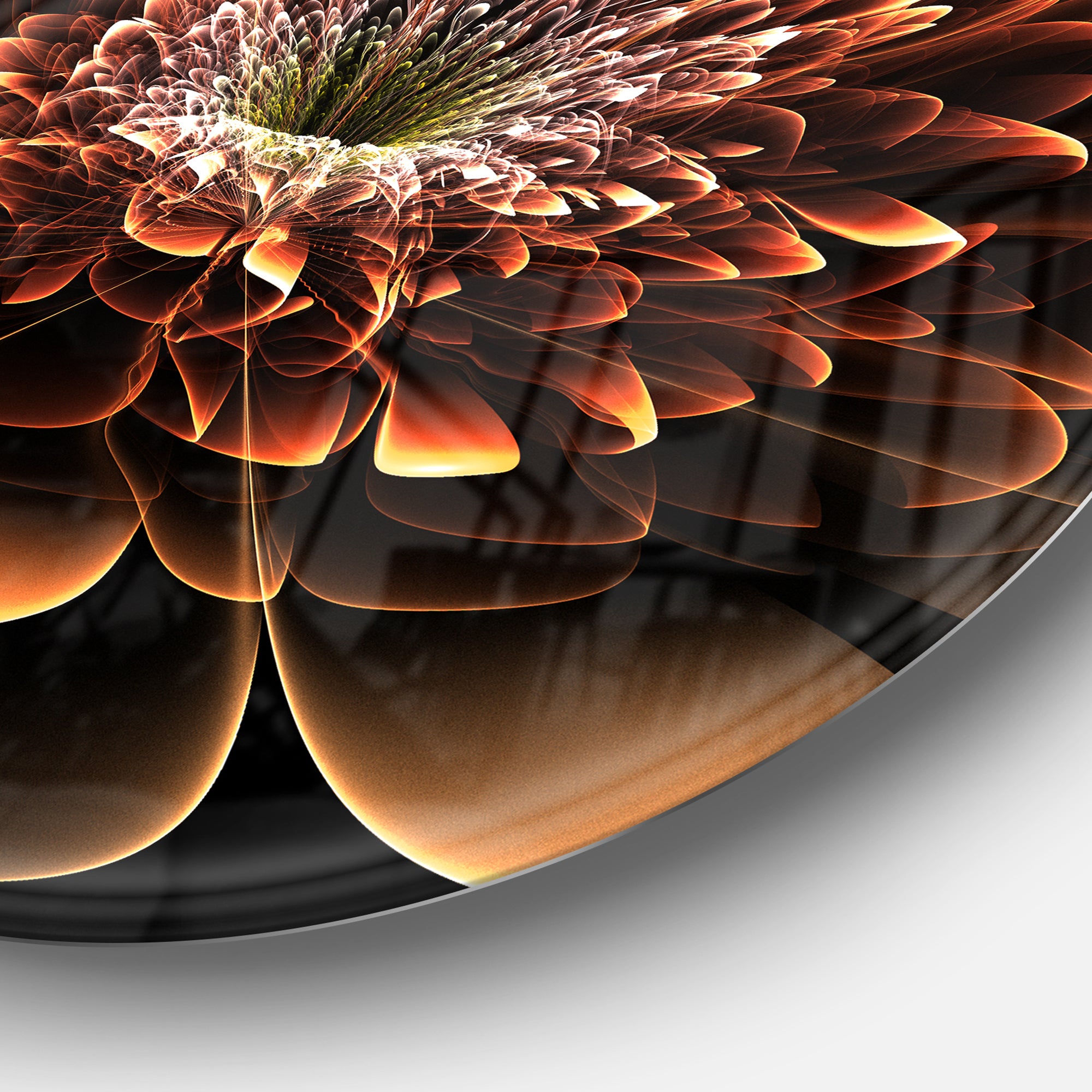 Brown Fractal Flower' Floral Circle Metal Wall Art