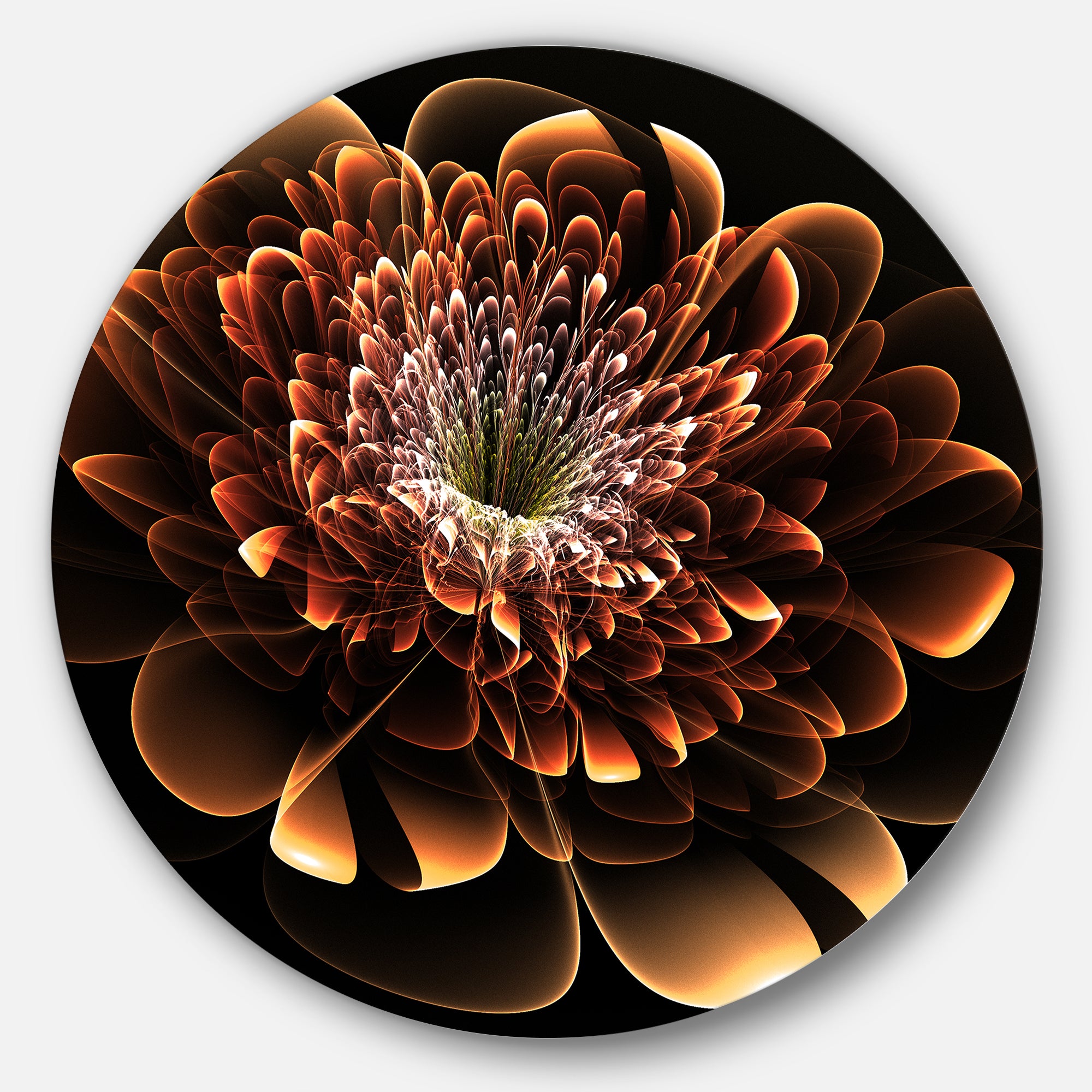 Brown Fractal Flower' Floral Circle Metal Wall Art